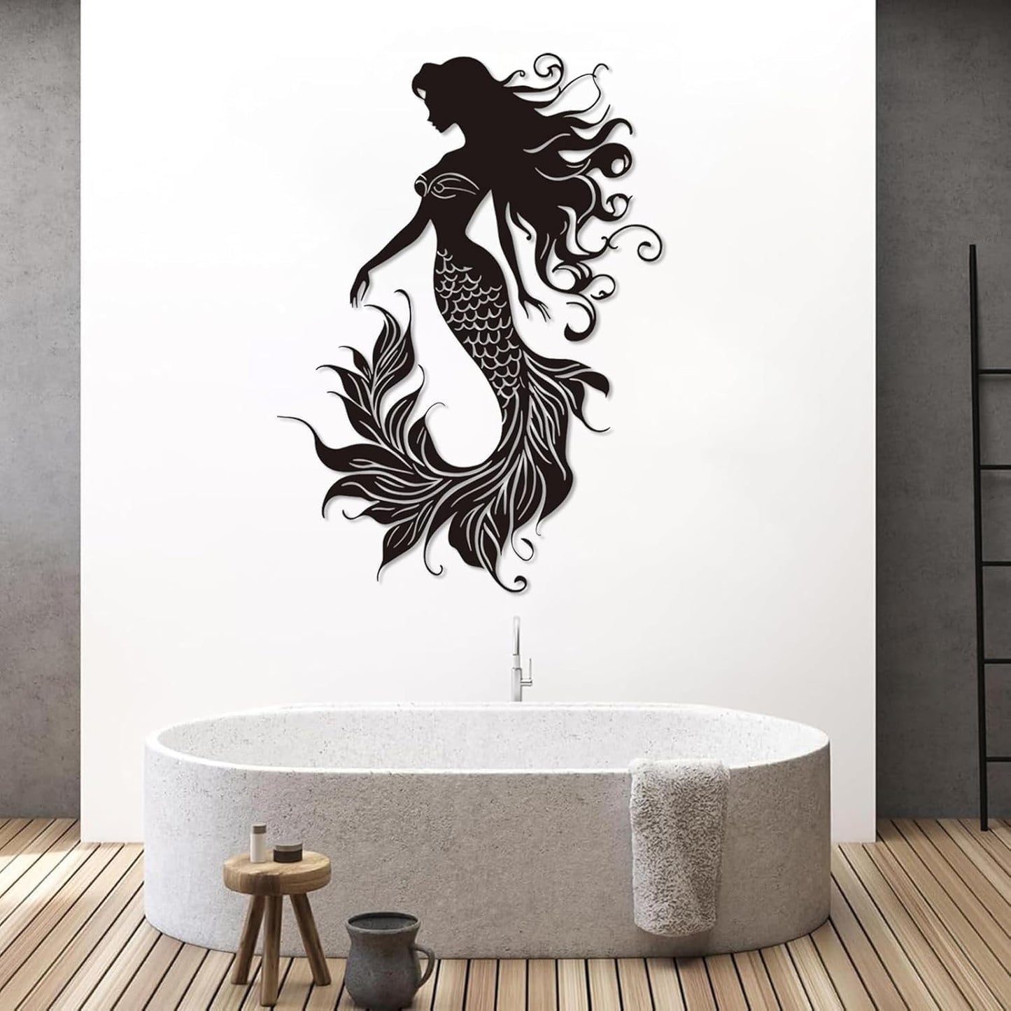 Veplsur Mermaid Metal Wall Art, Metal Mermaid Wall Decor, Marine Biology Wall Decor, Ocean Wall Art, Nautical Wall Hanging, Beach Hanging for Bathroom Bedroom (Gold, 41"x29"|105x75cm)