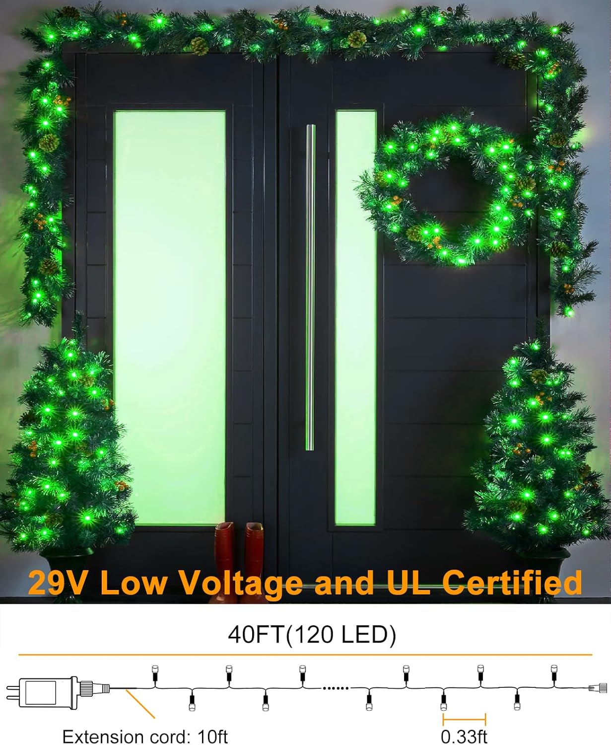 40FT 120 LED Christmas Lights Outdoor, Green Wire Christmas Tree Lights with 8 Modes & Waterproof, Connectable Plug in String Light for Indoor Garden Yard Party Holiday Decorations, Green