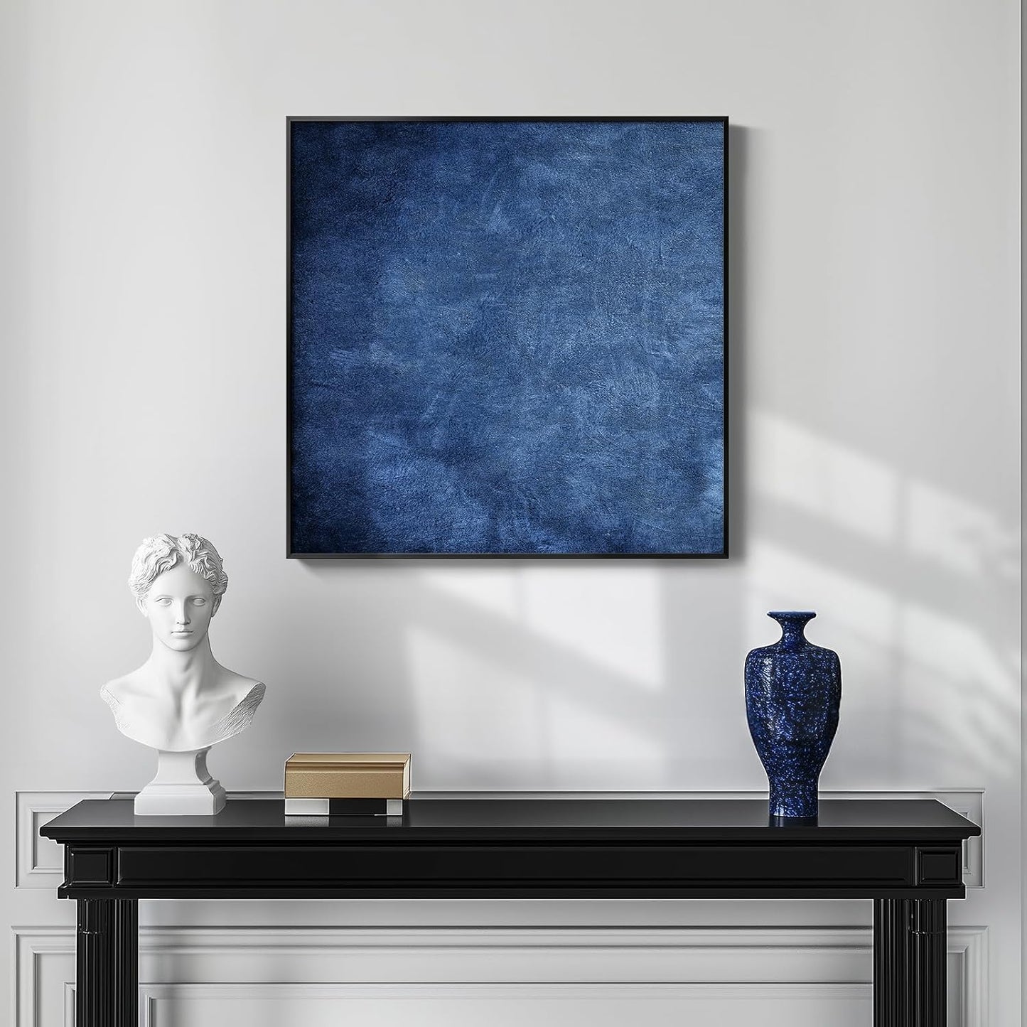 Framed Navy Blue Modern Abstract Wall Art, Canvas Paintings Artwork for Walls, Minimalist Blue Art Prints Pictures for Living Room, Hallway, Bedroom, Office, Bathroom Wall Decor -24x24 Inch