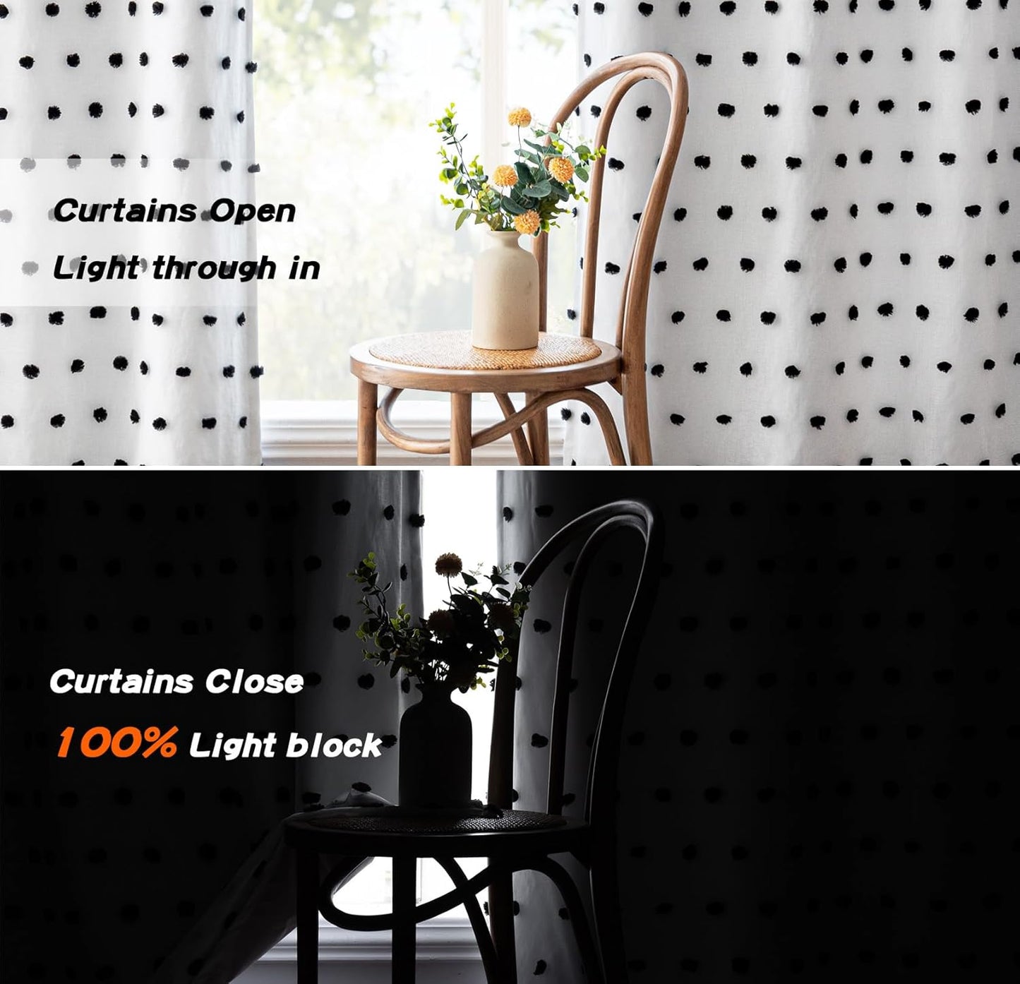 MYSKY HOME Blackout Curtains for Kids Bedroom 100% Light Block Out Thermal Insulated Curtain 63 Inches Grommet Room Darkening Curtains Privacy Window Drapes with Black Pom Pom Sheers，2 PCS, 52" x 63"