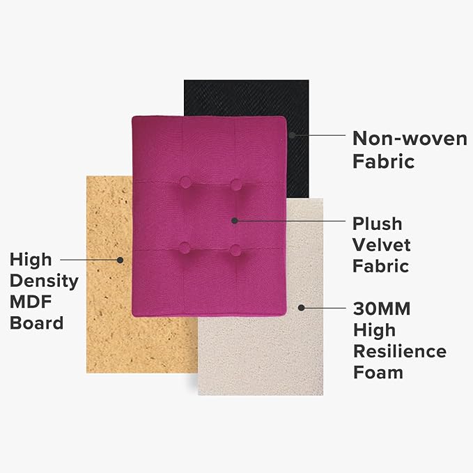 LINMAGCO Storage Ottoman Folding Foot Stool Foot Rest with Side Pocket Modern Ottoman with Storage Short Sofa Stool Linen Cloth 17x13x13(ROSEO)