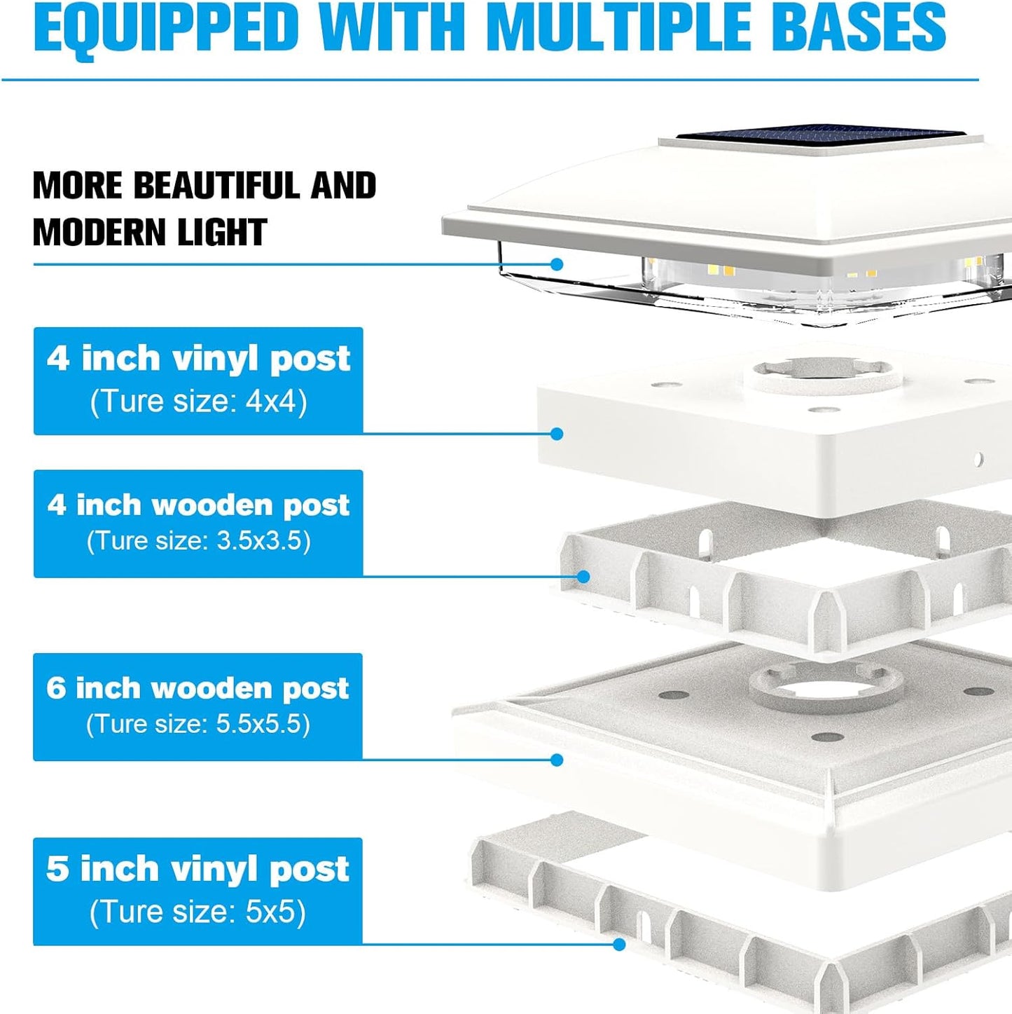 VOLISUN Solar Post Cap Light Outdoor Waterproof 6pack,Solar Fence - Post Lights for 4x4 5x5 6x6 Wooden/Vinyl Post,White Deck Post Cap Light Solar Powered with Warm White for Garden/Patio/Porch