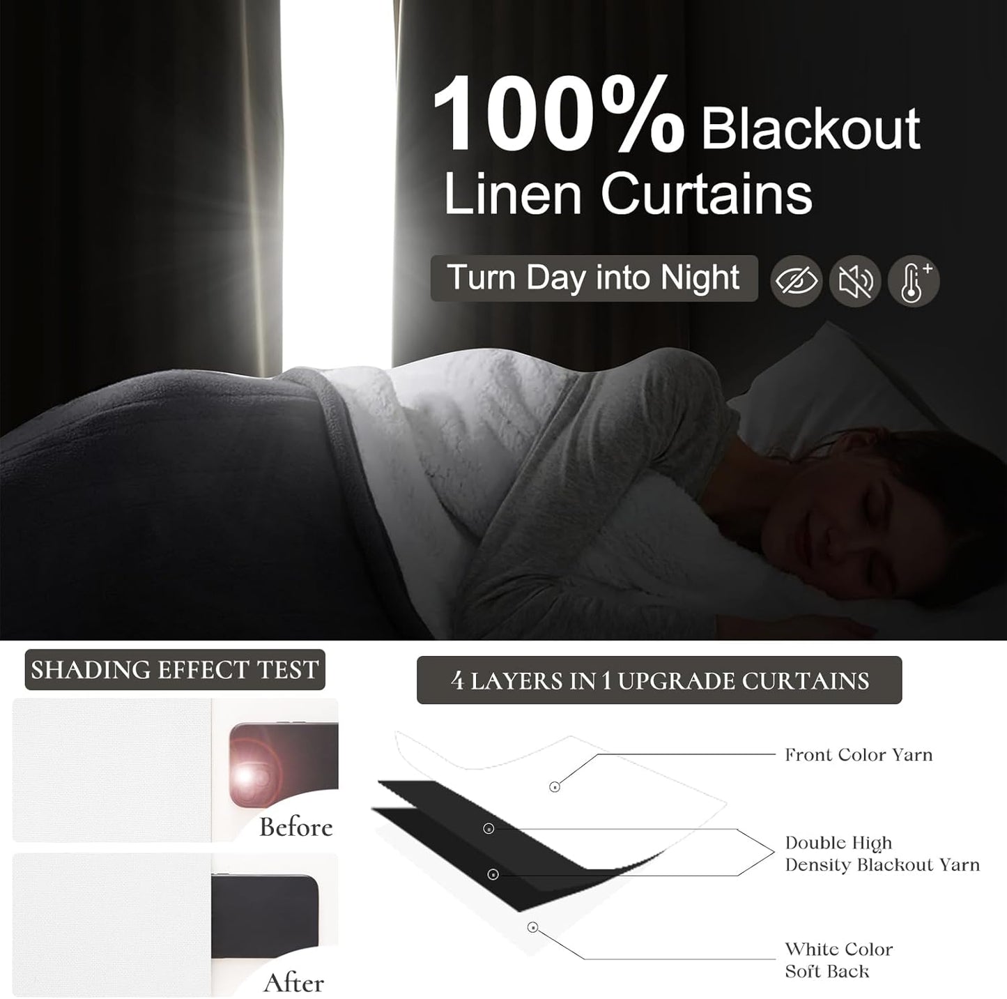 Unique Bright White Blackout Linen 92 Inch Curtains 2 Panels Set for Kids Room / Nursery, Rustic Farmhouse Pinch Pleated Insulated Drapes Room Darkening Privacy Burg for 90 - 92 Inches Large Windows