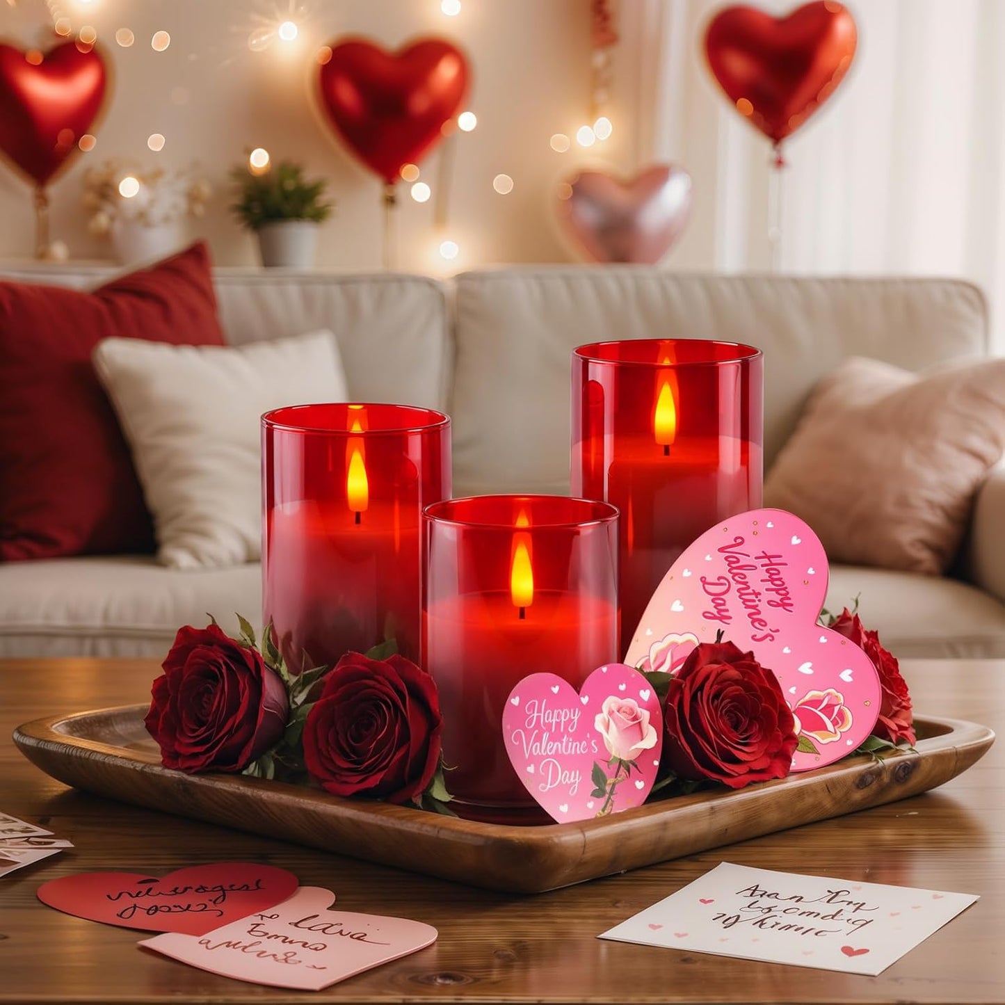 Homemory Red Glass Flameless Candles, Battery Operated LED Pillar Candles with Remote Control and Timer, Radiance Candles, Real Wax, Set of 3,D3 xH4 5" 6"