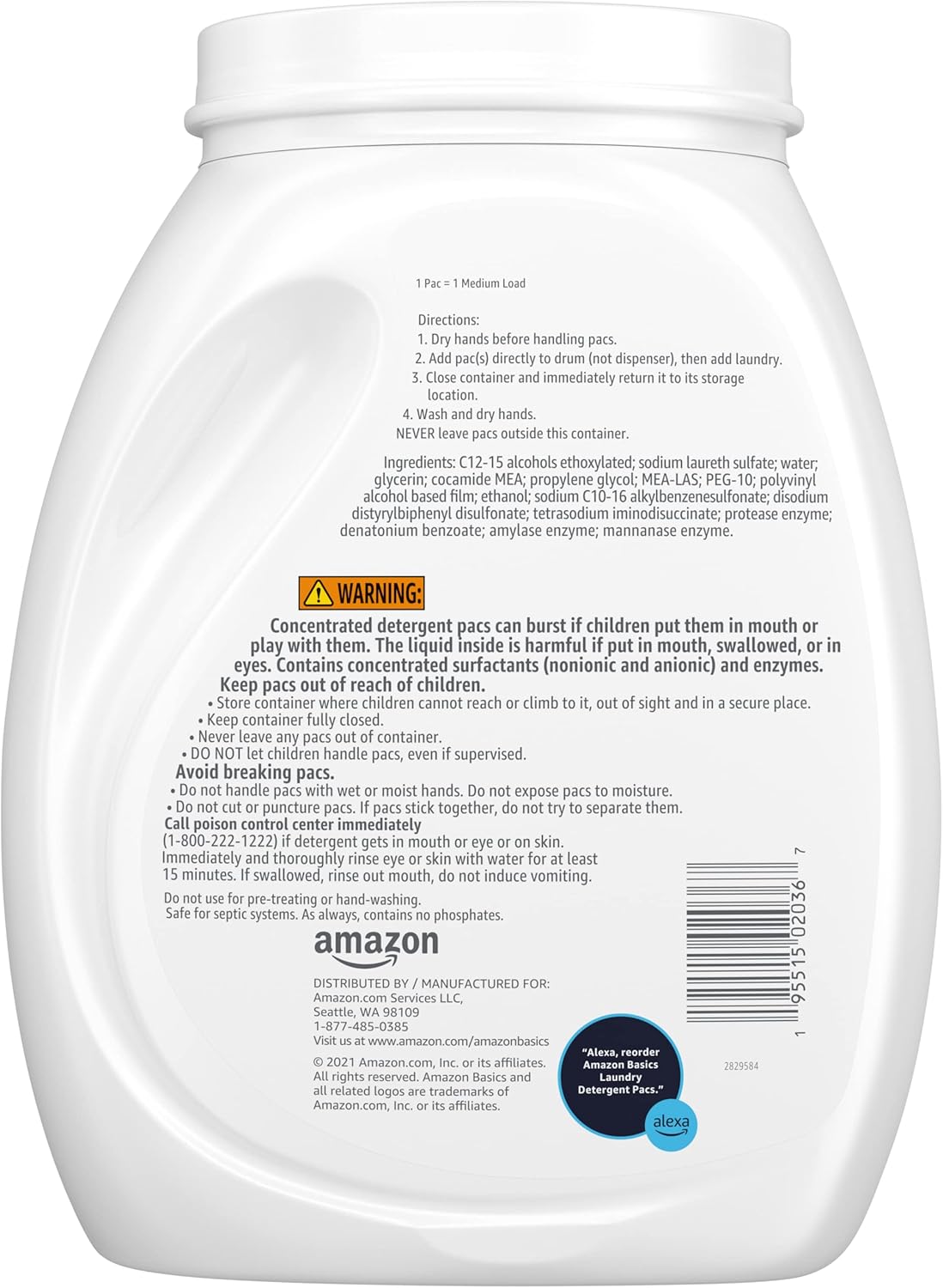 Amazon Basics Laundry Detergent Pods, 120 Pacs for 120 Medium Loads, Free & Clear, (Previously Solimo) (Pack of 2)