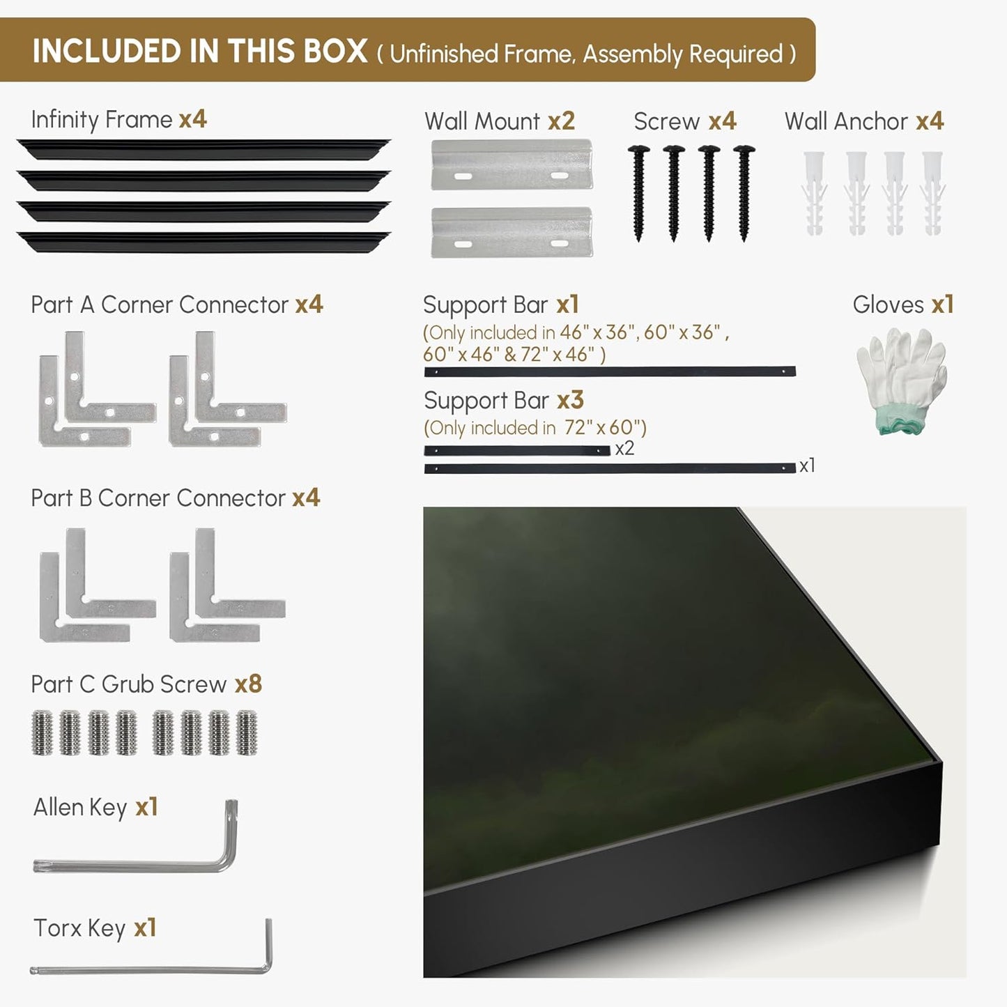 SIGNWIN 46"x60" Extra Large Framed Wall Art Moody Green Abstract Cloudscape, Minimalist Atmospheric Print for Home Living Room Bedroom Decor (Frame Assembly Required)