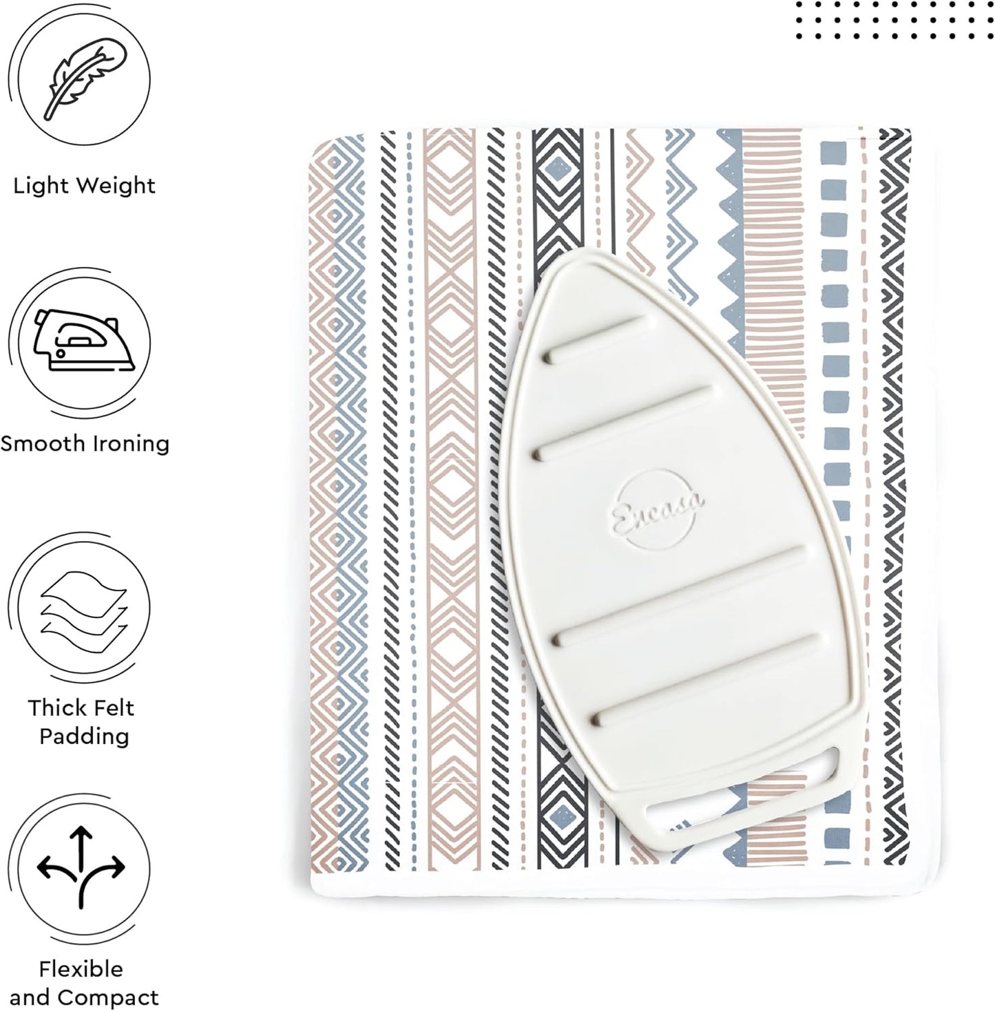 Encasa XO Ironing Mat/Pad (Large 48"x28") with 3mm Padding & Silicone Iron Rest for Steam Pressing on Tabletop or Bed - Heat Resistant, Portable, Quilting & Travel Blanket - Aztec