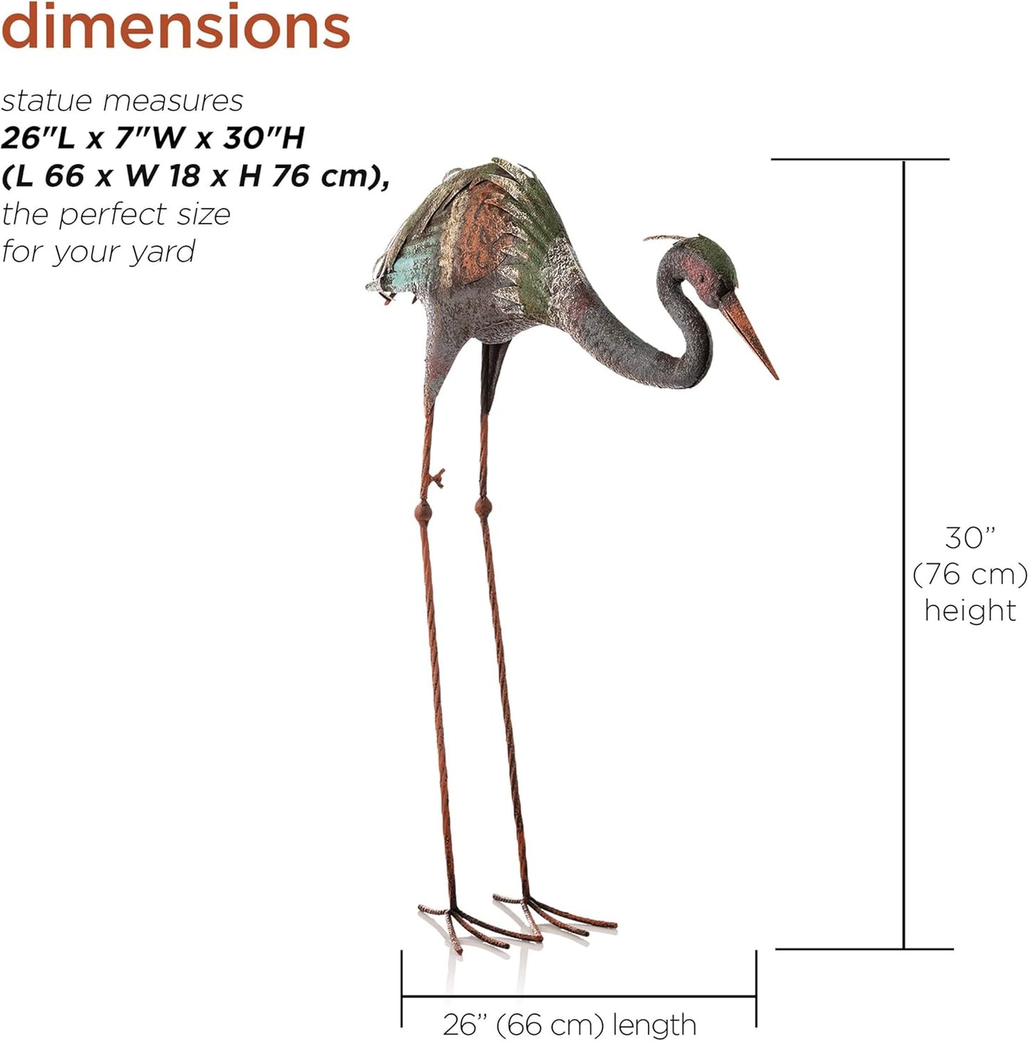 Alpine Corporation 30" Tall Outdoor Rustic Metal Bowing Crane Statue Yard Art Decoration