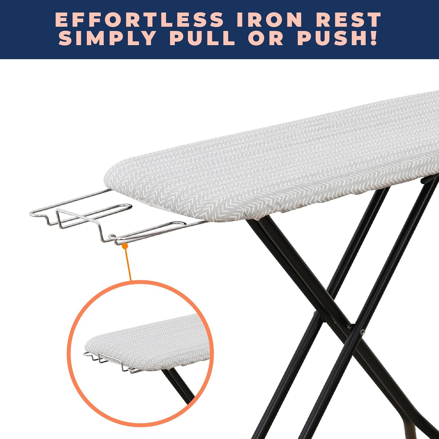 Ironing Board with Iron Rest, Iron Board with 3 Layers Extra Thick Cover, Compact and Space Saver Foldable Ironing Board, Adjustable Height, Easy Storage with Smart Hanger and Lightweight Design