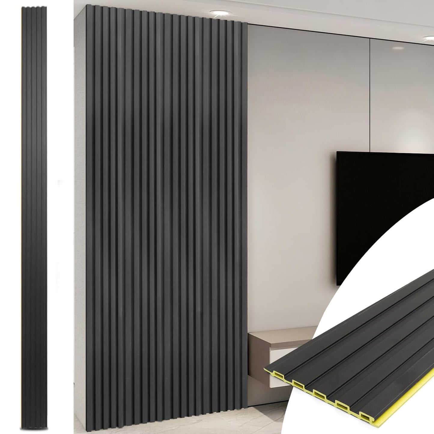 Art3d WPC Slat Wall Panels, 8-Pack 108 x 6 Inch 3D Wall Accents for Interior Wall Decor, Living Room, Bedroom, Black