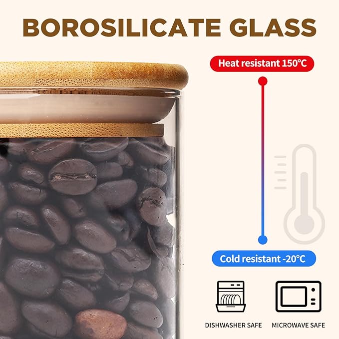 6oz Glass Food Storage Jars, Glass Jars with Bamboo Lids, Kitchen Storage Jars, Set of 12, Canisters with Airtight Lids for Spice, Coffee, Cookie, Pantry Organizers