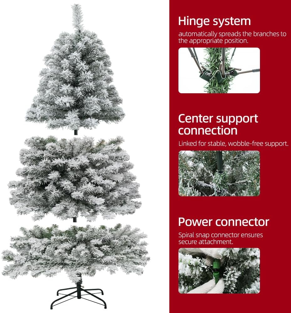 Prelit Christmas Tree with Lights 9ft,Premium Snow Flocked Artificial Xmas Tree, with 2270 Branch Tips and 900 Warm Lightsm,Support Automatique,Perfect Choice for Christmas Decorations,White