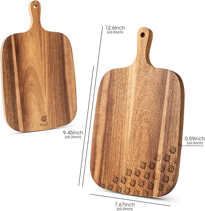 Acacia Wood Cutting Board - Wooden Kitchen Cutting Board for Meat, Cheese, Bread,Vegetables &Fruits- Charcuterie Board Cheese Serving Board with Handle,12" x 7”