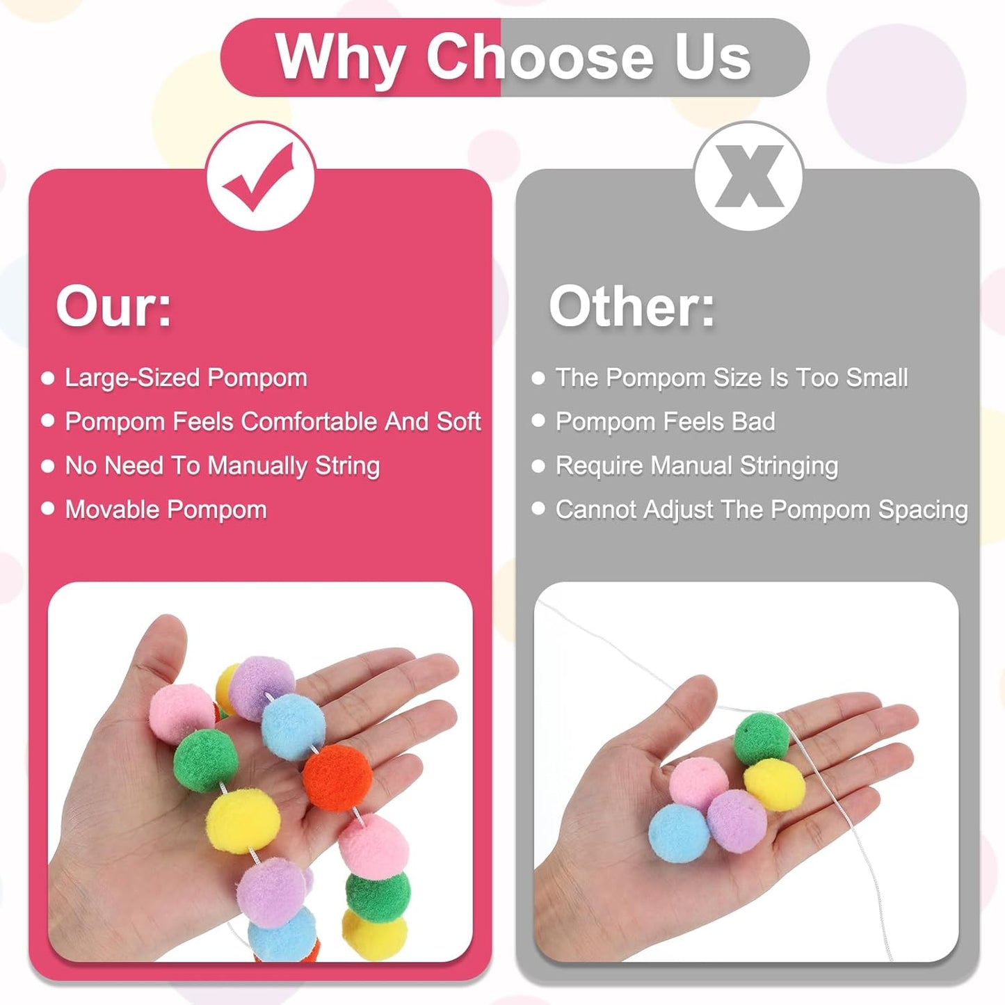 PATIKIL 26Ft Pom Pom Garland Decorations, 4Pcs Colorful Felt Ball Garland Banner Cute Rainbow Pompom Hanging Decorations for Tree Ornaments Decor, Pink/Green/Yellow/Purple/Blue/Orange