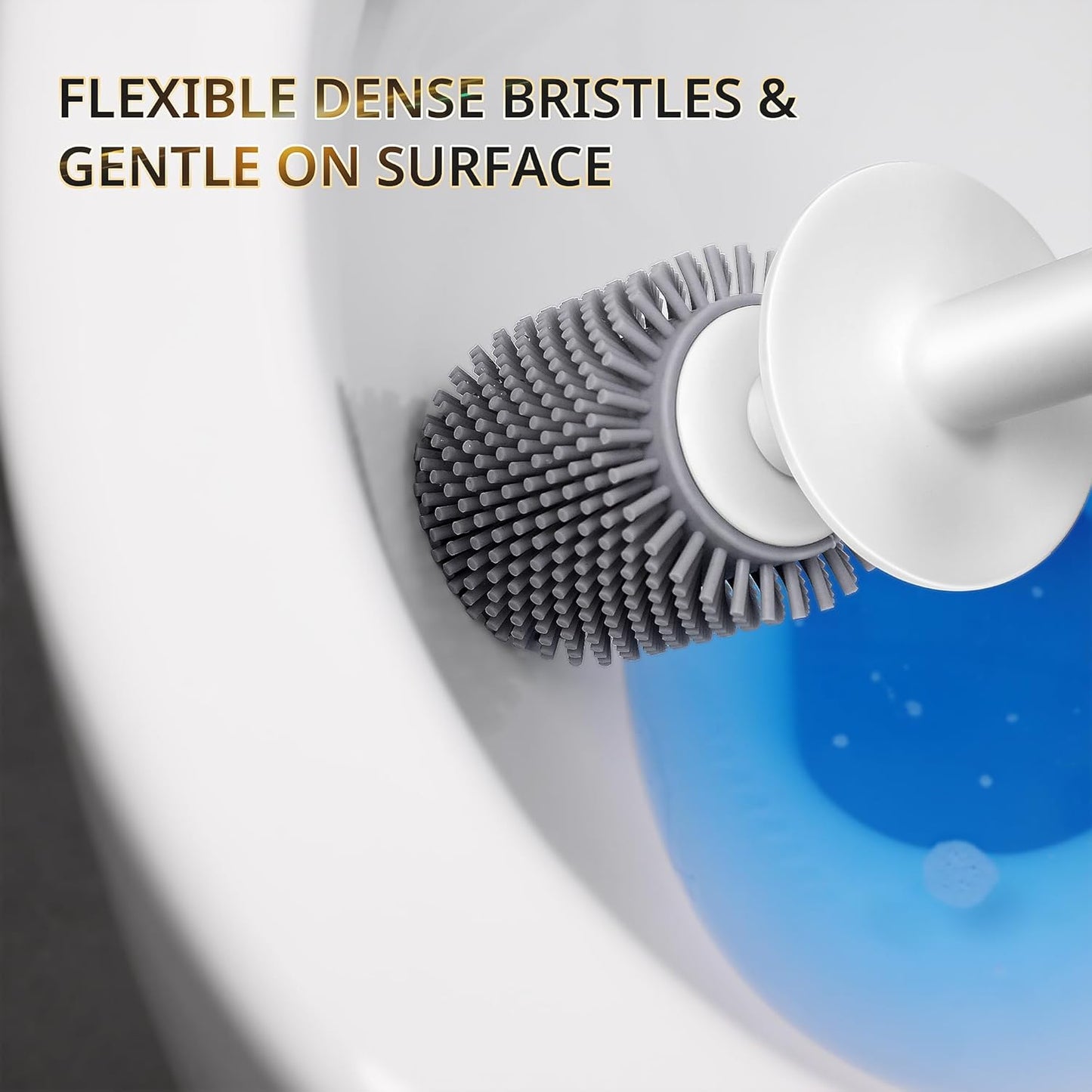 Silicone Toilet Brush and Holder Set with L-Shaped Brush Head, Wall Mounted Toilet Brush Set with Long Non-Slip Handles, Compact Toilet Bowl Cleaner Brush Suitable for RV Trailers & Bathroom (1 Pack)