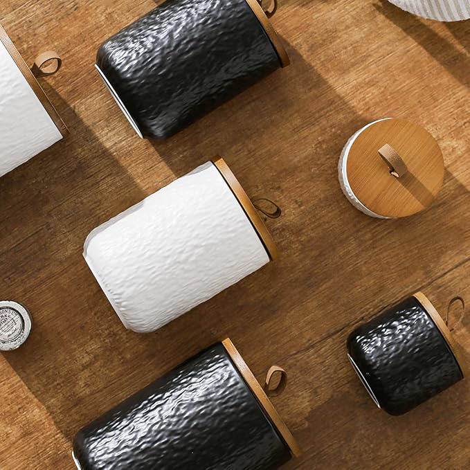 Kitchen Canisters for Countertop, Ceramic Coffee Canisters with Airtight Lids Food Storage Jars Sugar Container for Kitchen Counter Tea, Coffee Beans, Spice (#001Black-9oz/260ml)