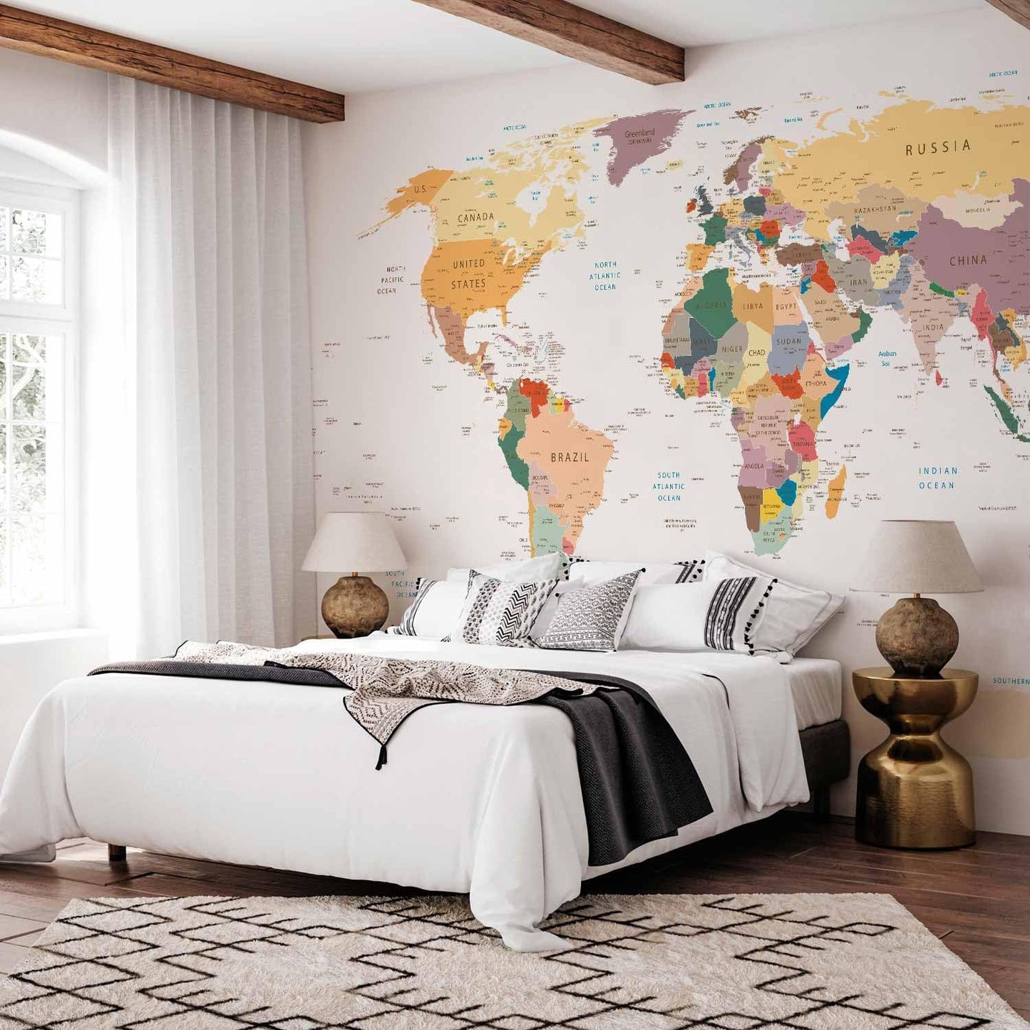 artgeist Wall Mural World Map 173x124 in - Peel and Stick Self-Adhesive Wallpaper Removable Large Sticker Foil Wall Decor Print Picture Image Design Map of The World k-B-0001-a-b