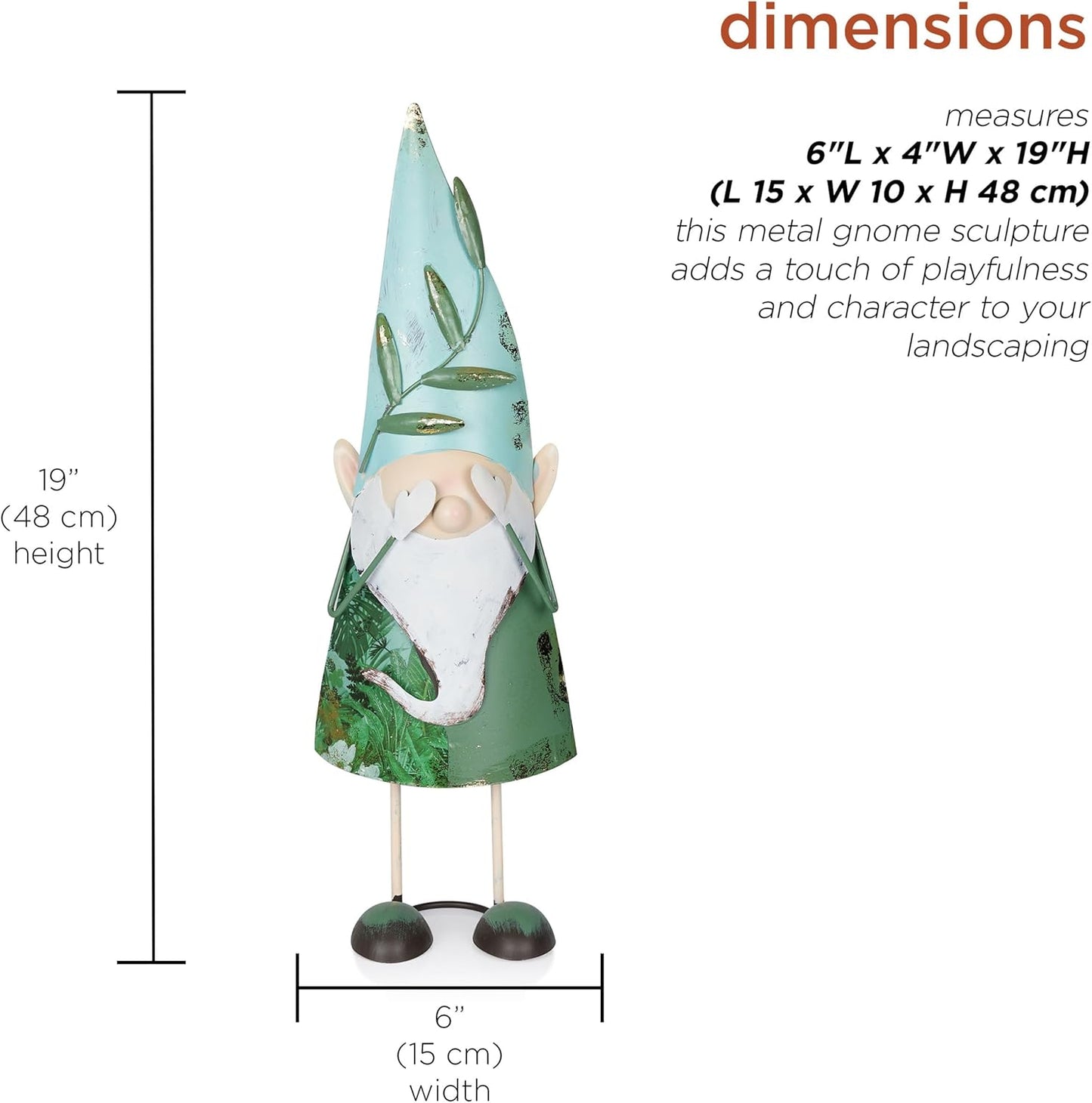 Alpine Corporation MCC798HH See No Evil Metal Gnome Decor, Whimsical Playful Décor for Patio & Garden, 19" H, Green