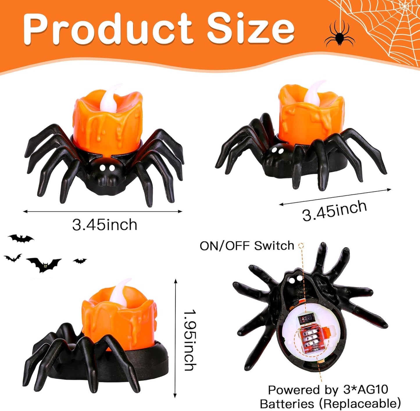 6 Pack Halloween Flameless Candles Battery Operated LED Spider Tealight Candles for Halloween Home Decorations, Light Up Halloween Decorations Indoor for Table Party Office Fireplace Halloween Gifts