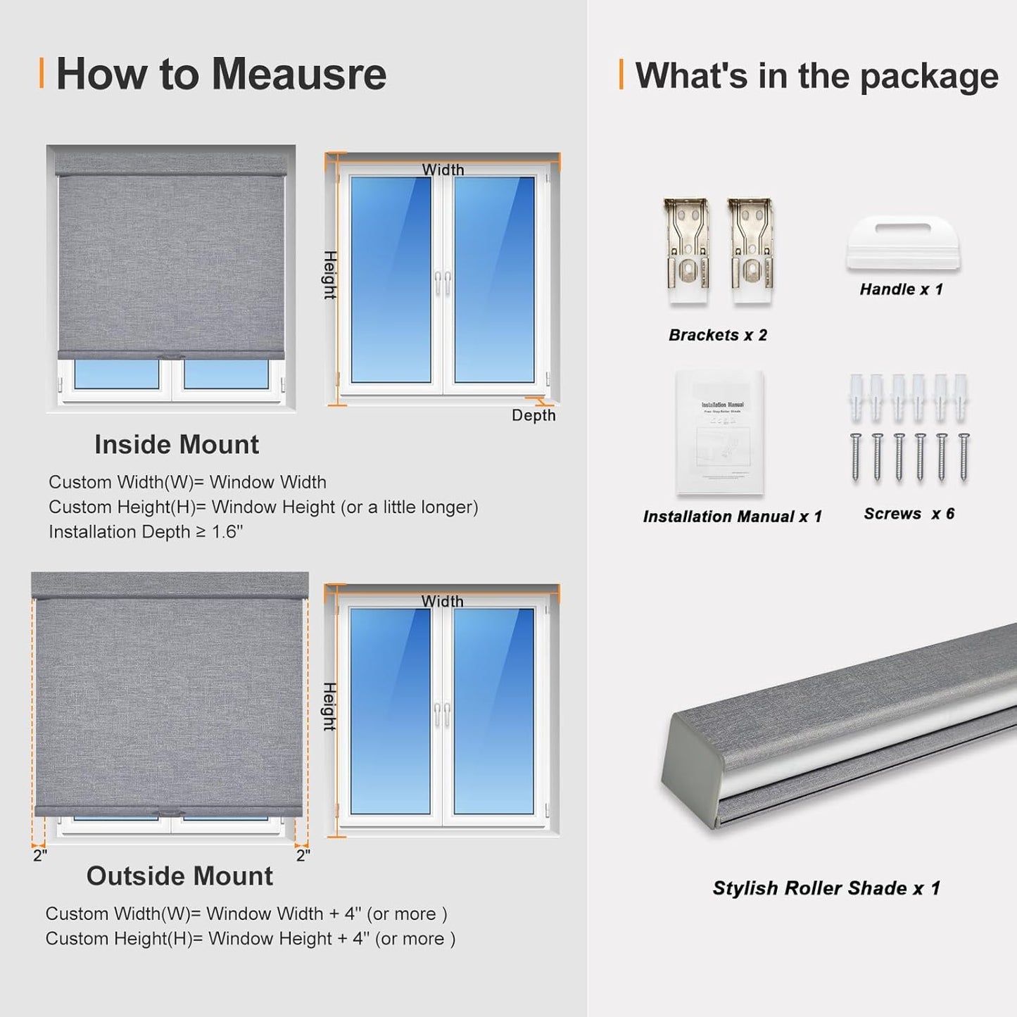 Persilux Blackout Roller Shades for Indoor Windows with Upgraded Cassette, Cordless Shades Window Blinds Pull Down for Doors, Easy to Install for Office/Living Room/Bedroom, Grey(34" W x 84" H)