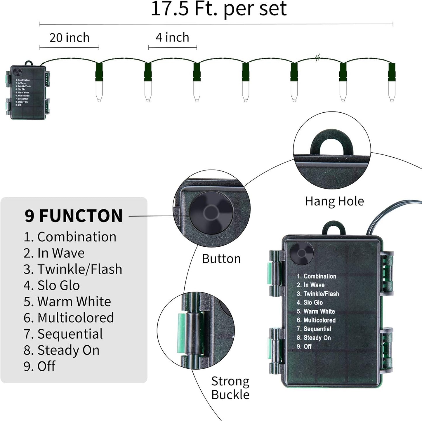 Battery Operated Christmas Lights 2 Pack 18 Feet 50 LED Clear Mini String Lights with 8 Modes Waterproof Tree Lights for Xmas Outdoor Indoor Holiday Party Garden Decor, Warm White + Multicolor