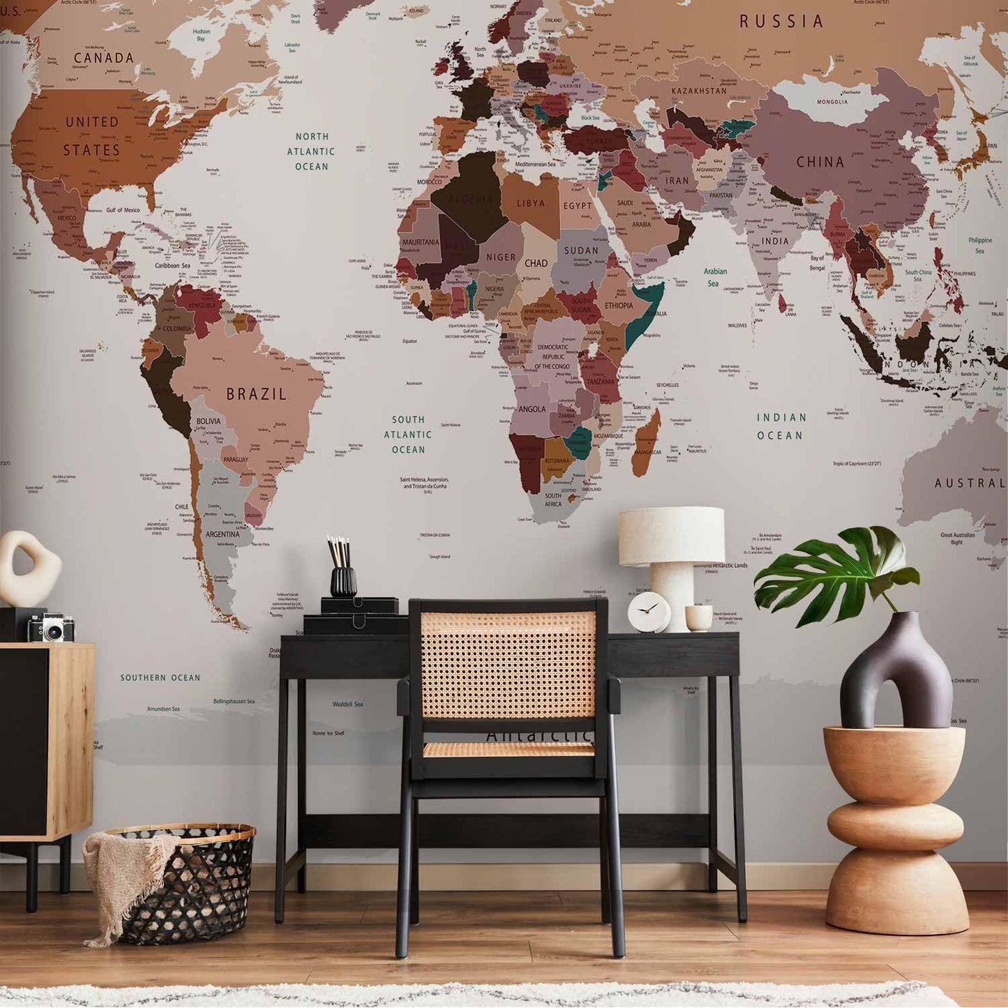 artgeist Premium Wall Mural World Map 157x110 in - XXL Non-Woven Wallpaper Fleece Wall Decor Photo Print Picture Image Design Home Map of The World k-B-0001-a-d
