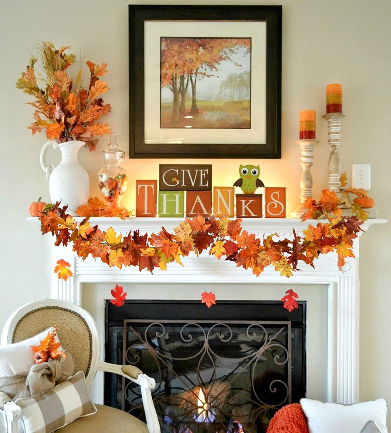 Lvydec 2 Pack Fall Maple Garland - 5.9ft/Strand Artificial Fall Foliage Garlands Assorted Color Leaves Autumn Decor for Home Wedding Halloween Thanksgiving Party