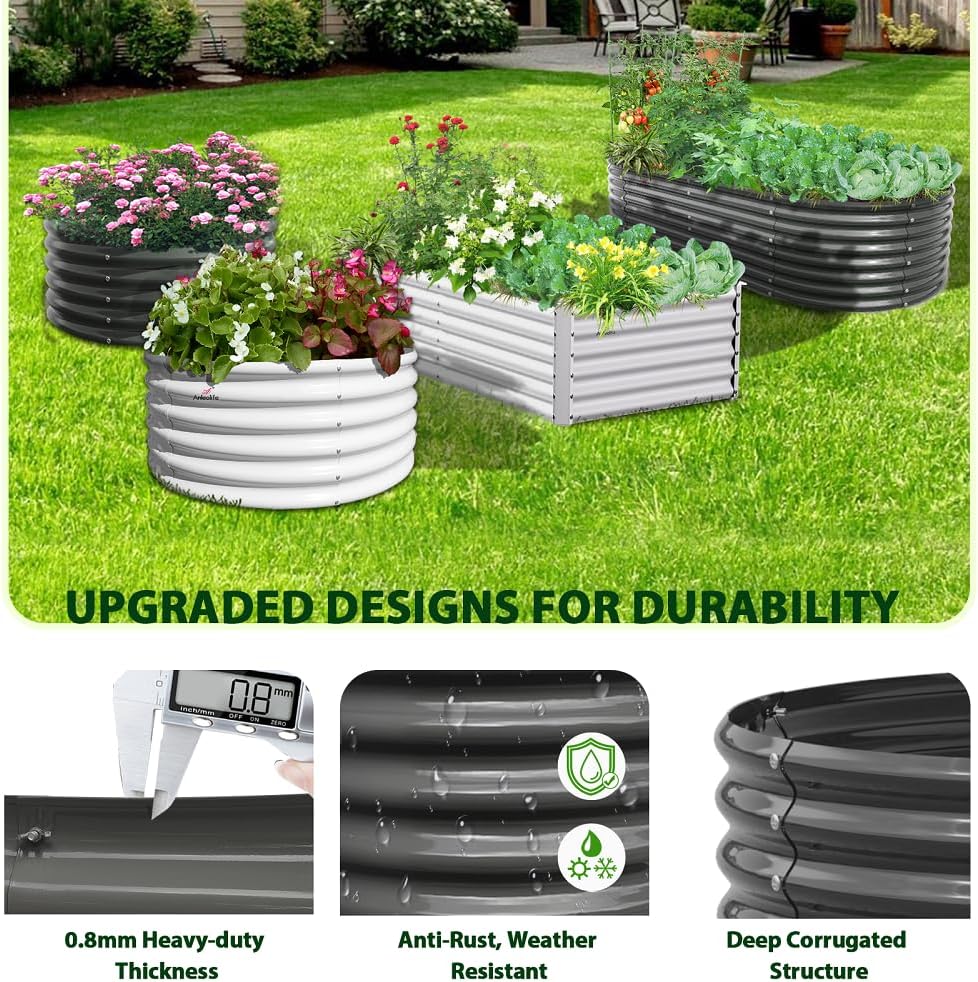 A ANLEOLIFE 6X3X2 ft Galvanized Raised Garden Beds Outdoor-2 Pack, Oval Large Metal Deep Root Planter Box for Planting Vegetables Flowers Herb, Anti-Rust & Easy-Setup, Quartz Grey