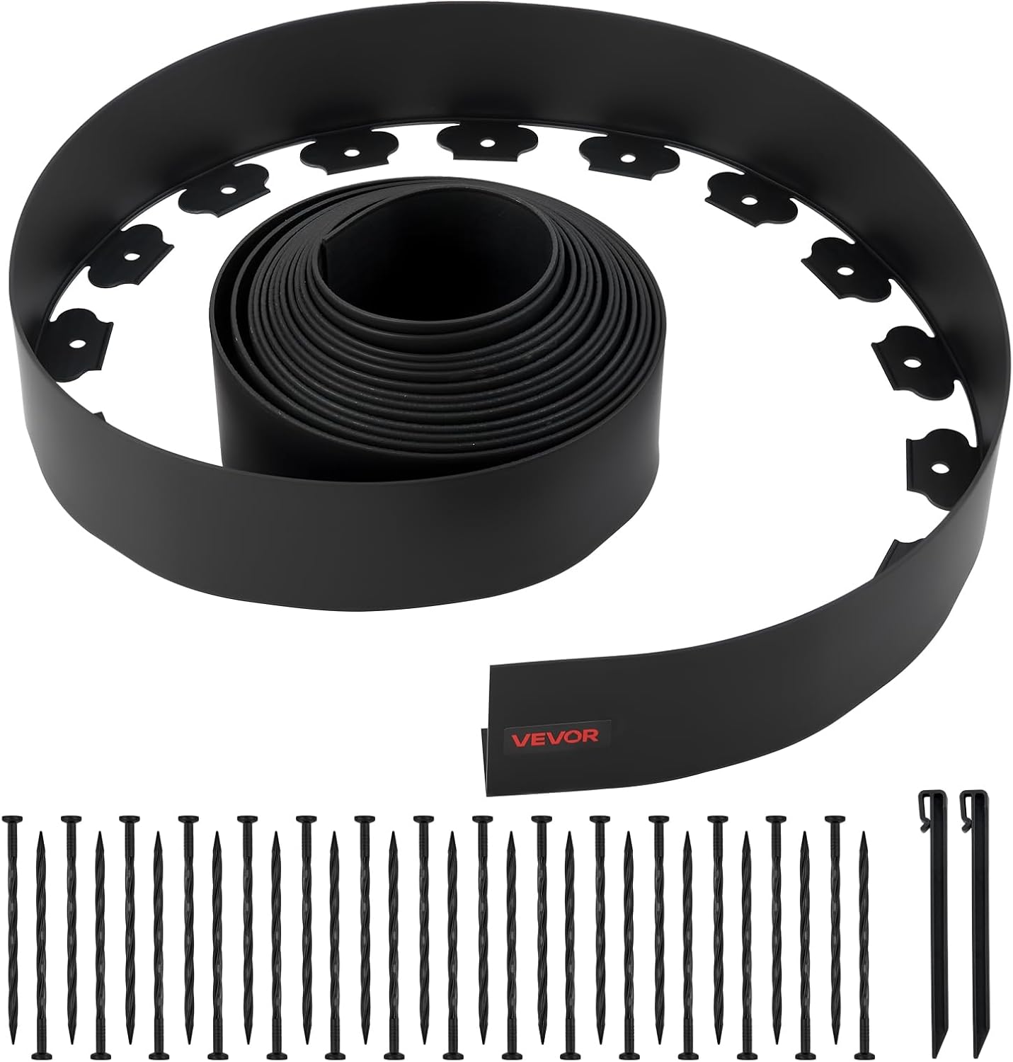 VEVOR Landscape Edging, 33 ft x 4 in Plastic Garden Border Edging with 30 Spikes & 2 Ground Stakes, No Dig, Flexible Lawn Edgings Roll, UV-Resistant Mini Fence Borders for Flower Beds Yard Paver