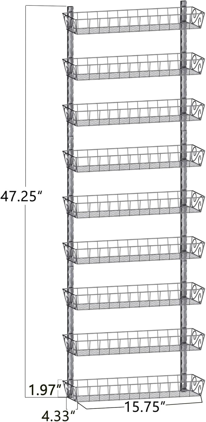 SWOMMOLY Adjustable Wall Mount Spice Rack, 9-Tier Dual-use (Multi-use) Organizer, Silver