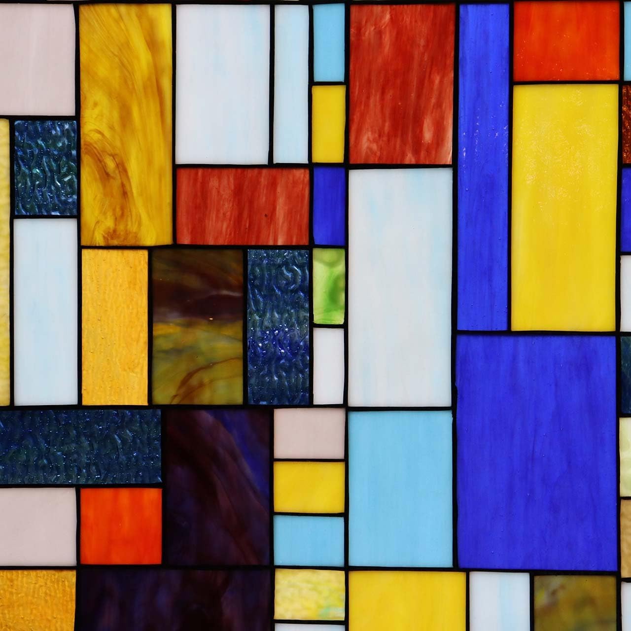 Bieye Geometric Color Block Tiffany Style Stained Glass Window Panel with Hanging Chain (18x25 inches W10091)