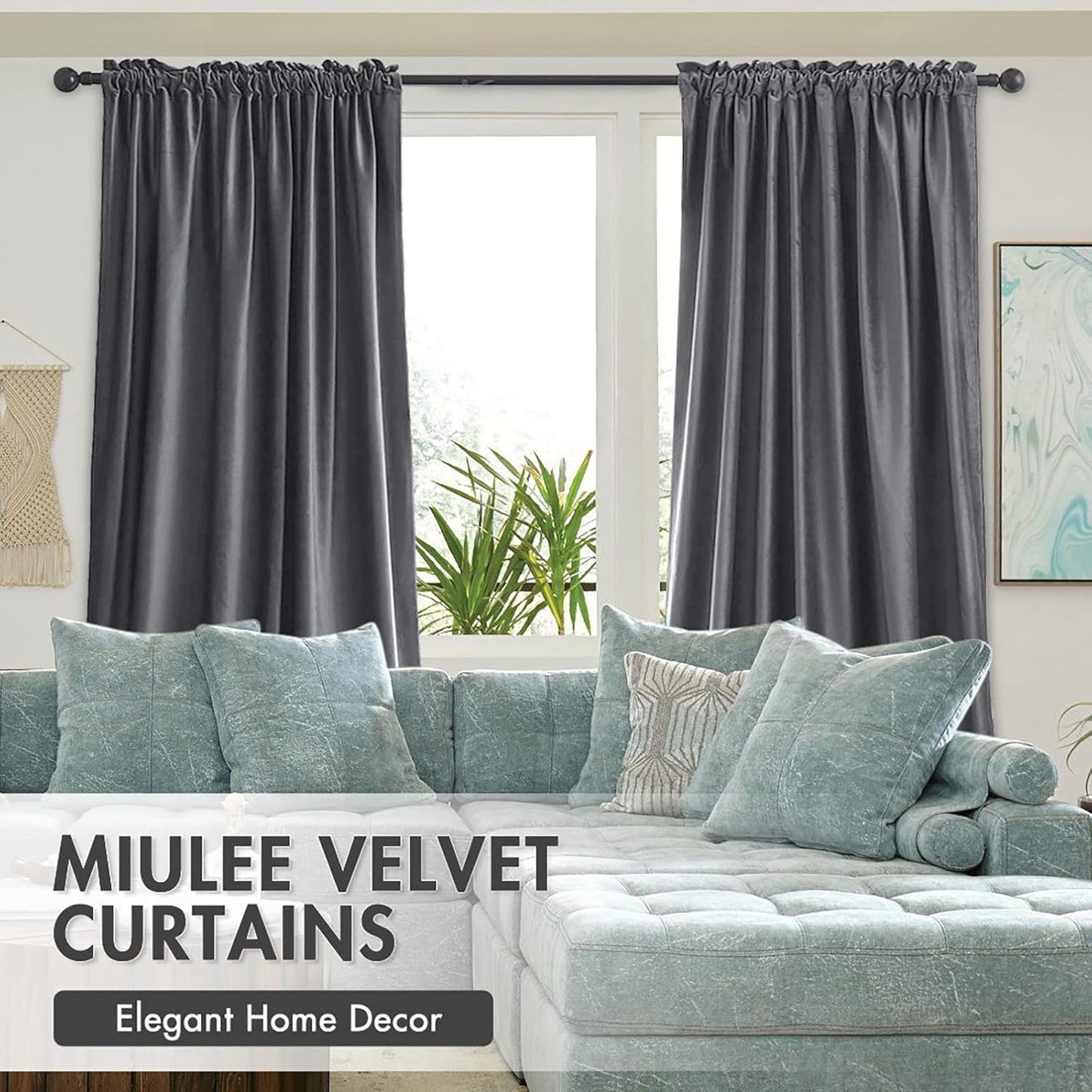 MIULEE Grey Velvet Curtains Thermal Insulated Blackout Curtain Drapes for Bedroom Living Room Darkening 84 Inches Long Curtains Panels Rod Pocket Set of 2