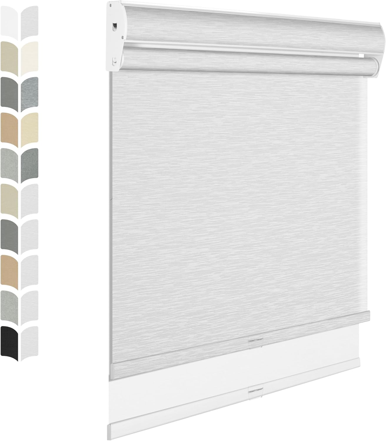 BERISSA Cordless Dual Roller Shades With Cassette Valance, Blackout and Light Filtering, Day and Night for Home Office Door - Striped Jacquard White, 43 W x 44" H