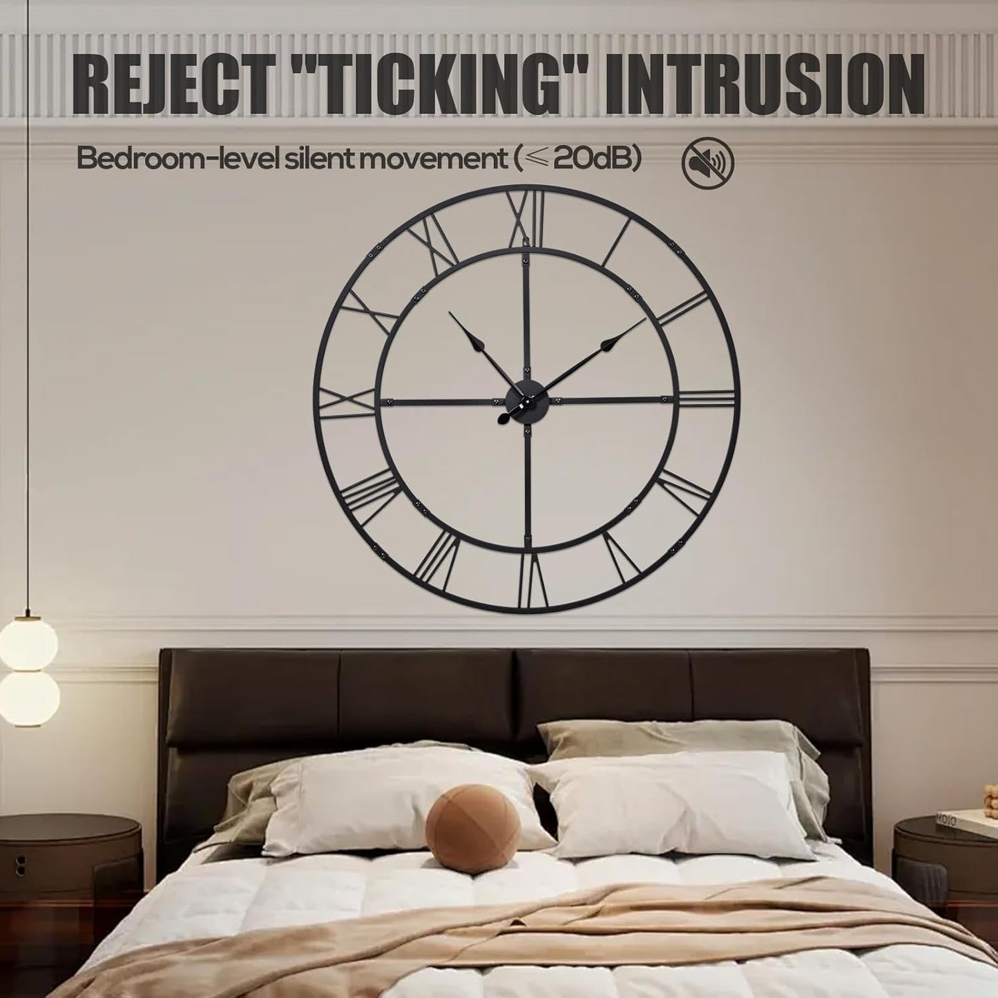 Large Wall Clock for Living Room Decor – 32 Inch Silent Non-Ticking Modern Farmhouse Wall Clock, Oversized Decorative Metal Roman Numeral Clock, Black