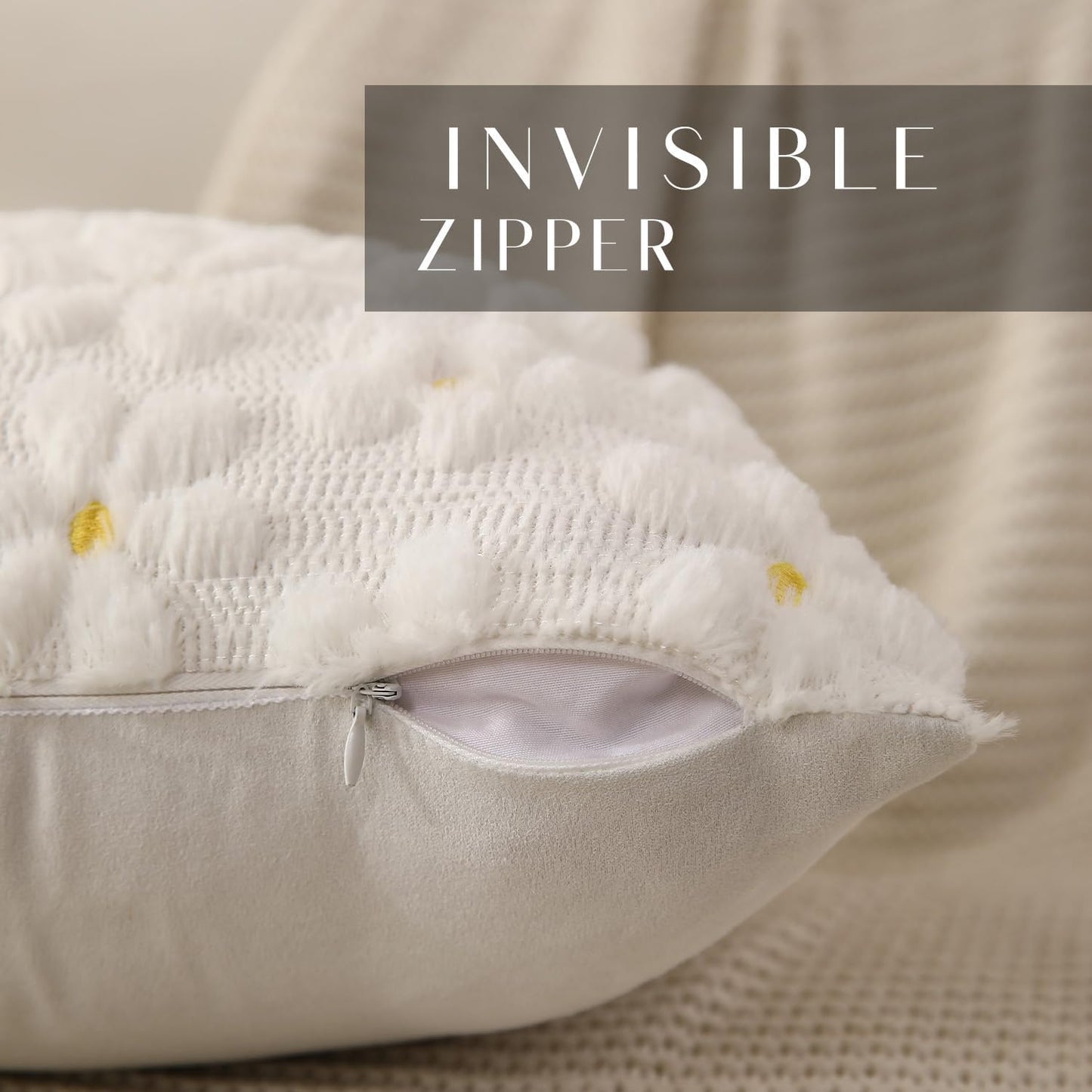 DFXSZ Spring Summer Pillow Covers 18x18 inch Set of 2 Farmhouse Decor Yellow Flower Heart Daisy Soft Plush Faux Fur Jacquard Throw Pillows for Bedroom Sofa Holiday Spring Summer Home Decor PTK024A18