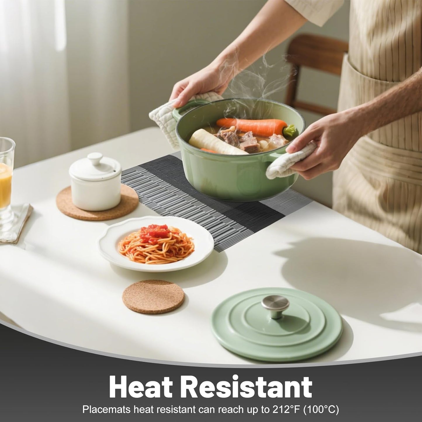 Placemats Set of 12，Non-Slip PVC Weave Table Mats Easy to Clean，Heat Resistant Place Mats for Kitchen Dining Table Decoration Indoor Outdoor，Black Gray