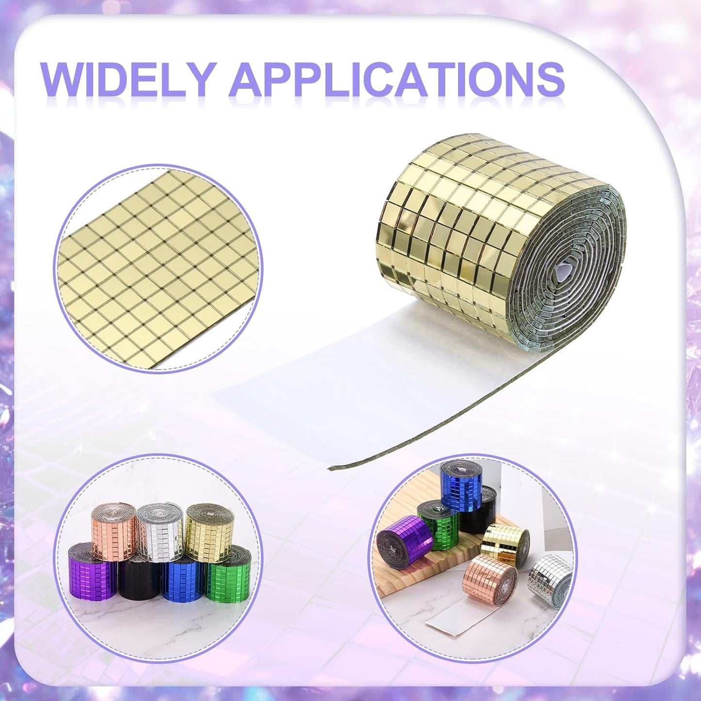 MECCANIXITY Self Adhesive Glass Mirror Mosaic Tiles 3200 Pcs 5 x 5 mm Disco Tiles for Craft Decoration Glass Mirror Disco Ball 2 Rolls (Gold/Silver)