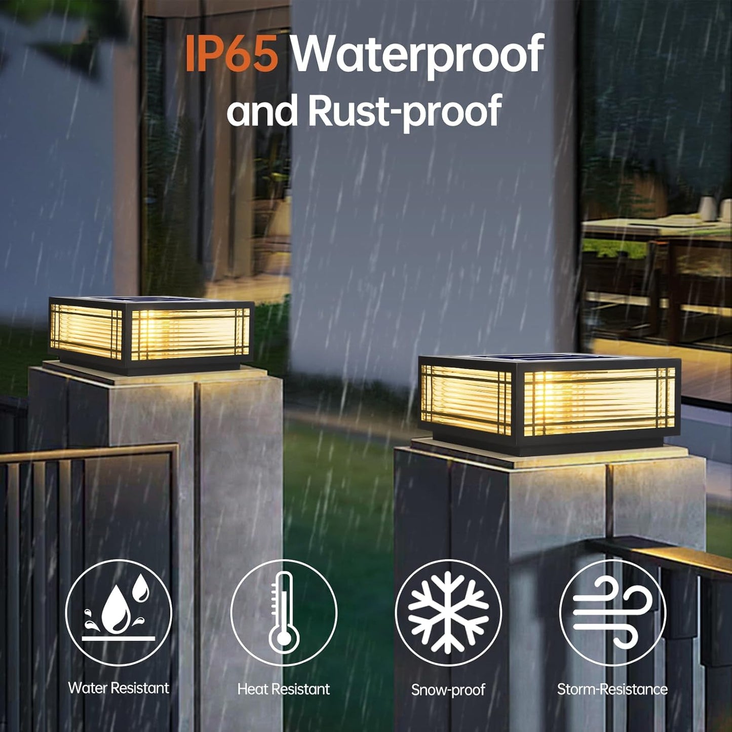 SLAWA Solar Post Light Fixture Exterior Pillar Light with LED Solar Power Column Caps Lamps Aluminum Waterproof Glass Fence Post Caps Lights Black Square Outside House Yard Lawn Deck Post Lanterns