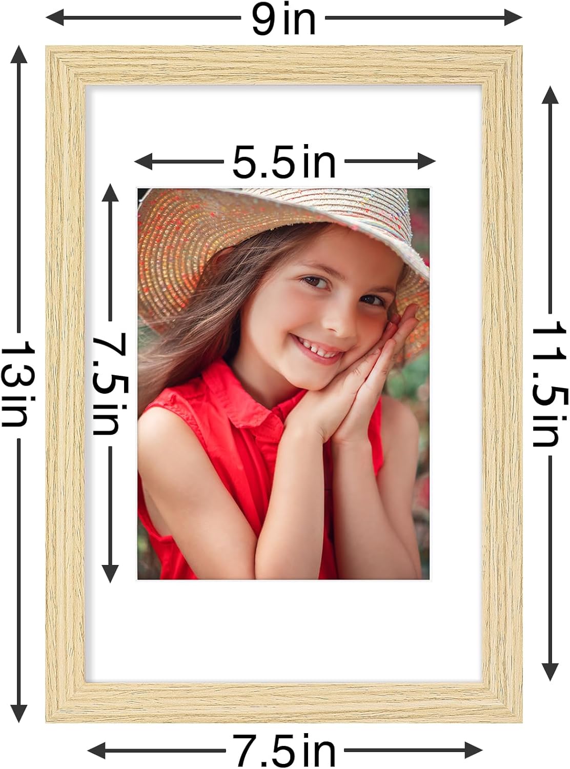 Vittanly 8x12 Picture Frames Set of 9, Shatter Resistant Plexiglass, Display 6x8 Pictures with Mat or 8x12 without Mat, Photo Frames for Wall or Tabletop, Engineered Wood, OAK