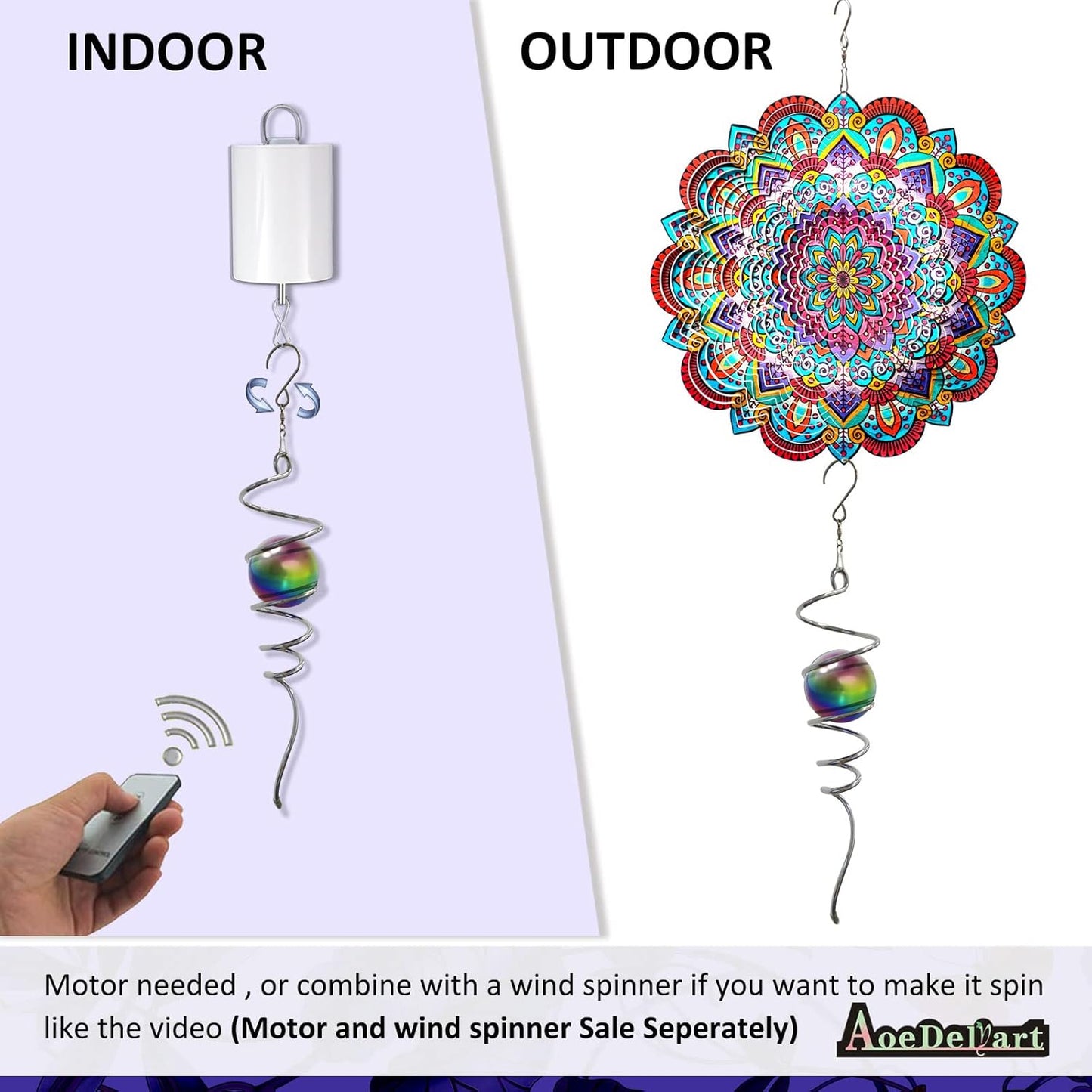 Multi Color Wind Spinner Tail Gazing Ball Spiral Decorative Wind Sculptures - 13in Height