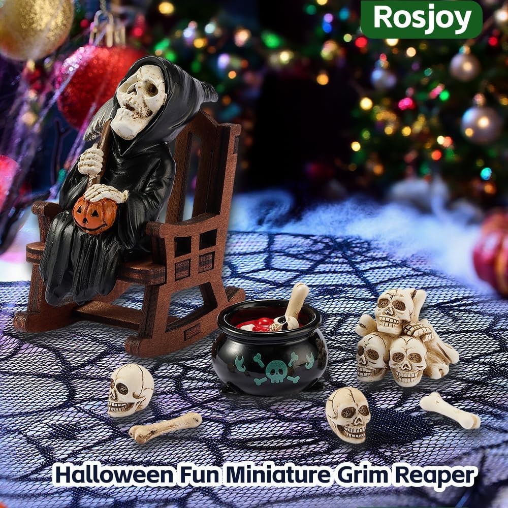 Halloween Fun Miniature Grim Reaper Figurine,Gothic Horror Resin Grim Reaper Decor,for Bookshelf Decor,Desk Trinkets,Collectible,Party Gifts