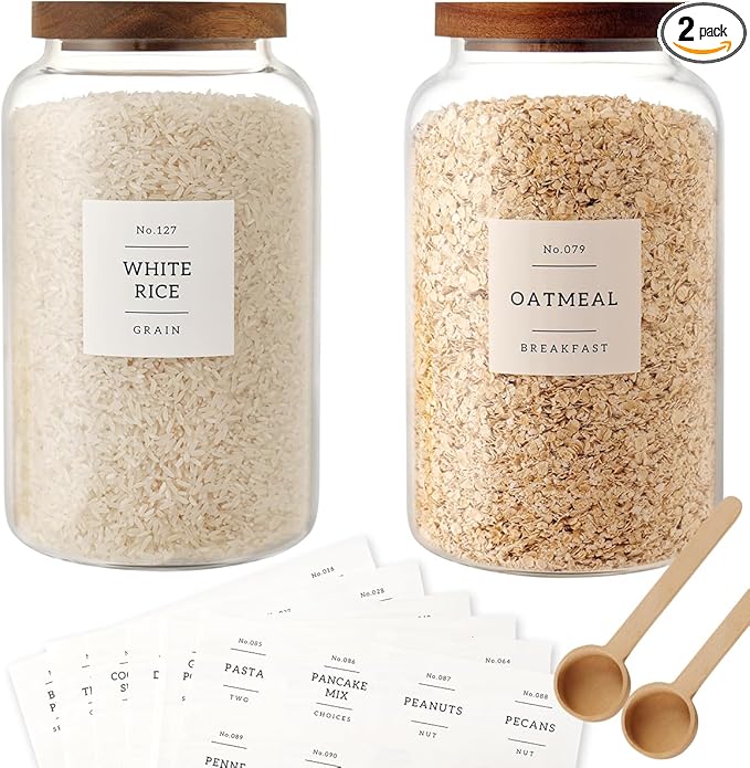 2 PCS Large Glass Jar with Airtight Lid, Glass Food Storage Jars for Tea,Spice,Cereal, Egg,Flour,Coffee and More(98 FL OZ/2800 ml)