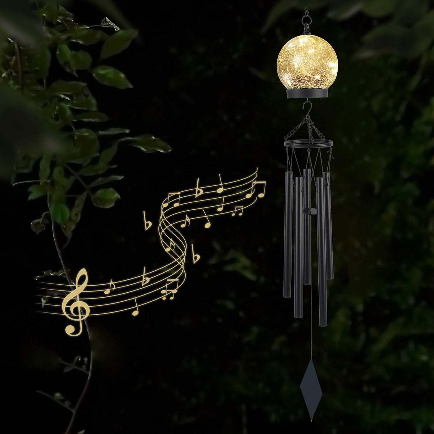 42 Inch Wind Chimes Outdoor Solar Lights, 15 Twinkle Warm White LED Large Sympathy Chime Crackled Glass Ball Birthday Gifts for Women Mom Grandma Decorative Hanging in Garden, Yard, Patio, Landscape