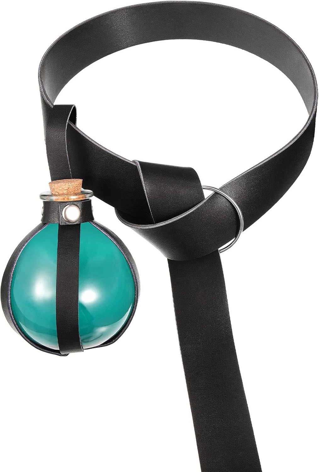 Boao Potion Bottles with Cork Set Dark Magic Cork Round Potion Bottle with Leather Belt Clear Glass Large for Halloween Costume Props DIY Crafts Decorative, 200 ml(Black)