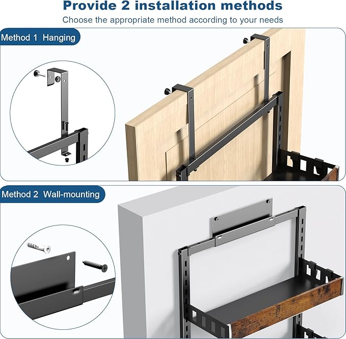 bukfen Over the Door Pantry Organizer, 8-Tier Adjustable Wooden Basket Kitchen Pantry Door Organization and Storage,2 in 1 Wall Mount or Hanging Heavy-Duty Metal Hanging Kitchen Spice Rack,1 Pack