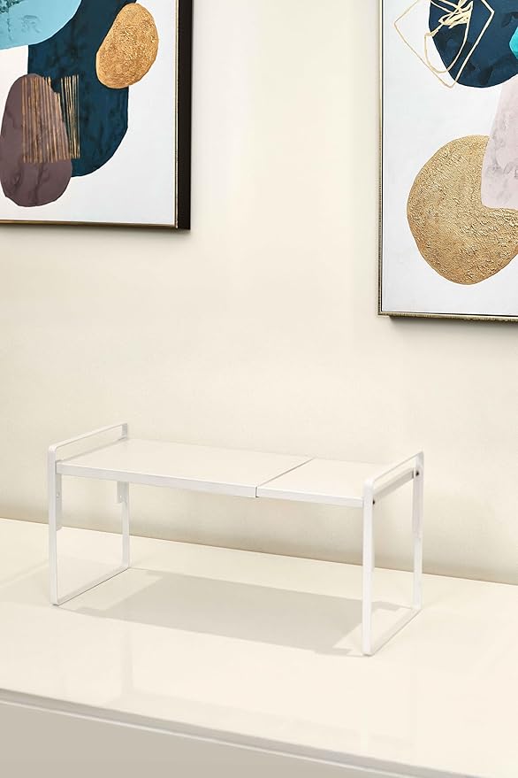 Nxconsu Cabinet Shelf Expandable Height Adjustable Shelf Organizer Riser for Kitchen Cabinet Pantry Cupboard Under Sink Countertop Organization Storage Space Saver Stackable Heavy Duty Metal White XXL