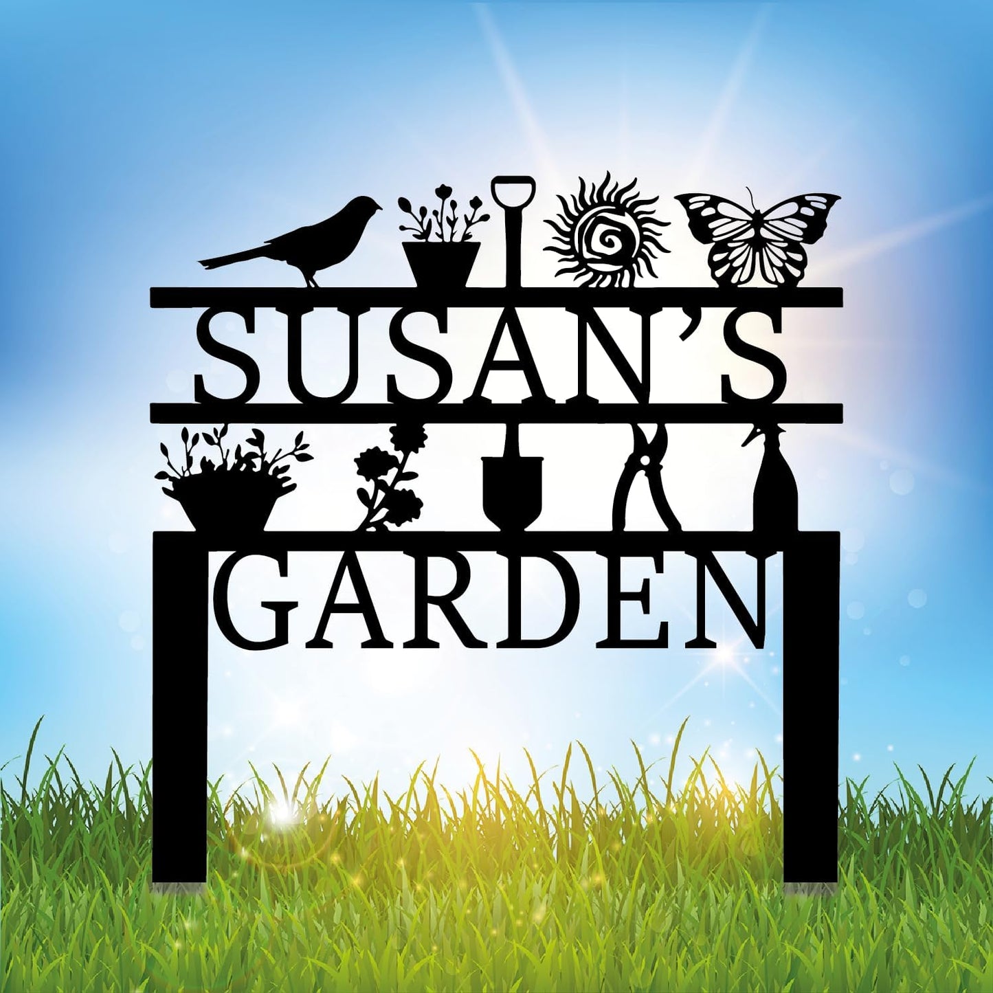 Personalized Garden Sign, Custom Garden Tools Sign with Stakes, Garden Sign with Last Name, Personalized Flower Garden Name Sign, Yard Sign, Lawn Sign, Custom Family Name Garden Sign, Farmhouse Decor