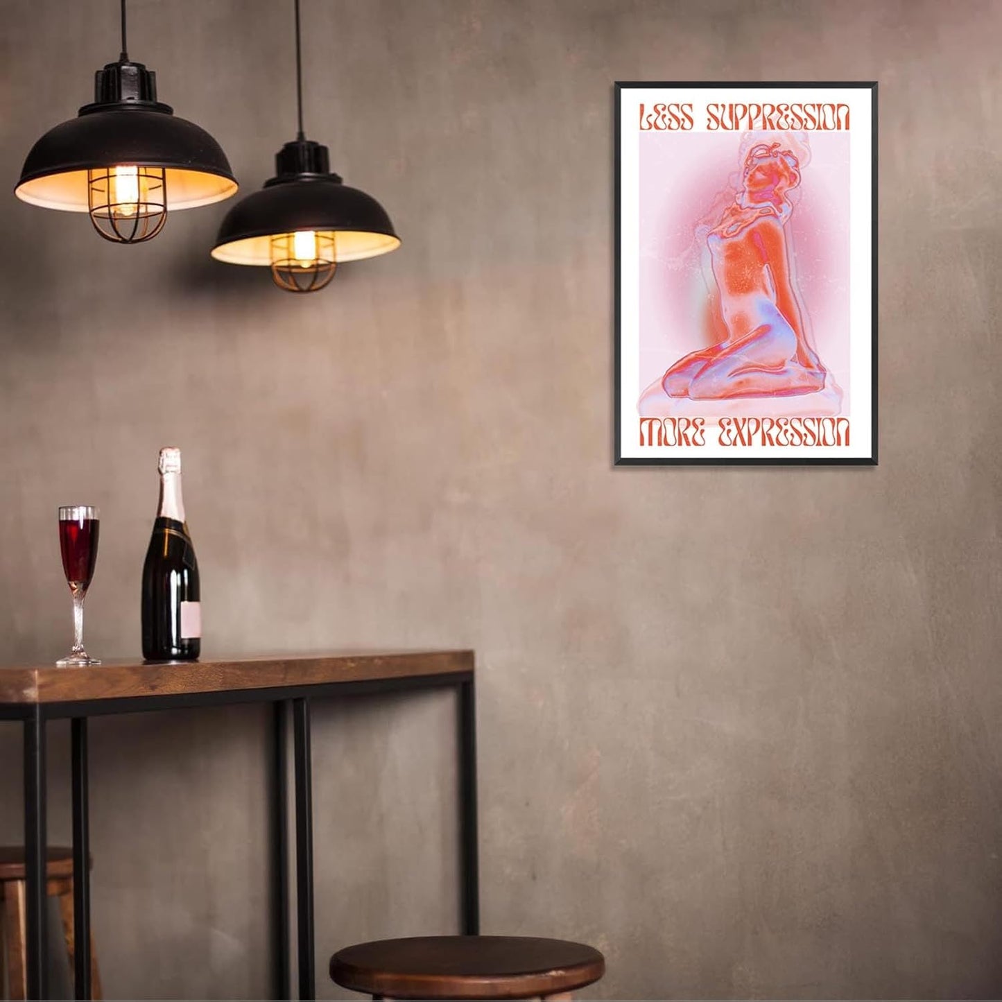 Spiritual Affirmation Art Poster Pink Woman Canvas Wall Art Aesthetic Pictures Sexy Woman Prints Painting Trendy Gradient Aesthetic Wall Decor Living Room Bedroom 24x36in Framed