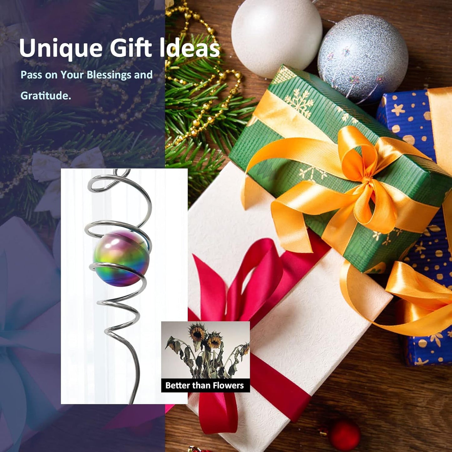 Multi Color Wind Spinner Tail Gazing Ball Spiral Decorative Wind Sculptures - 13in Height