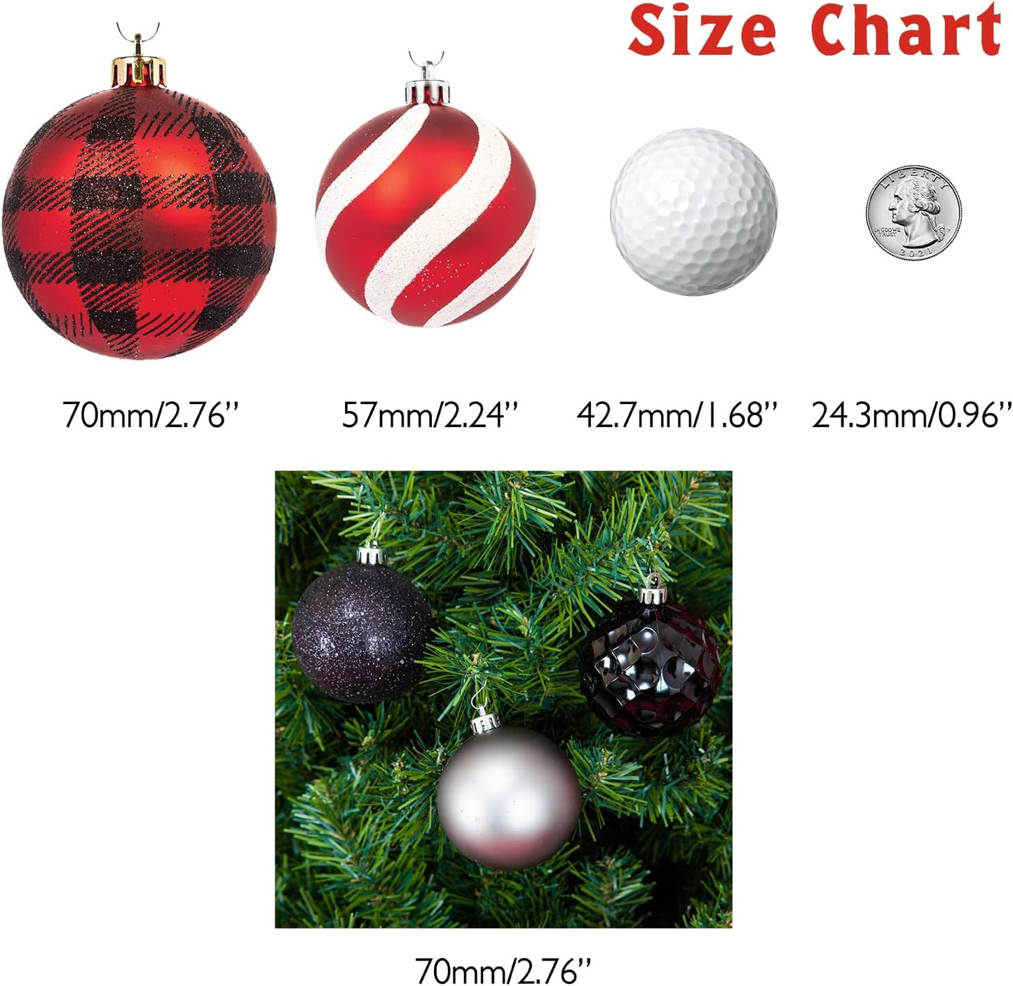 Every Day is Christmas Ornaments, Shatterproof Christmas Tree Ornament Set, Christmas Balls Decoration 35 Count (2.75"/70mm, Black Grey)